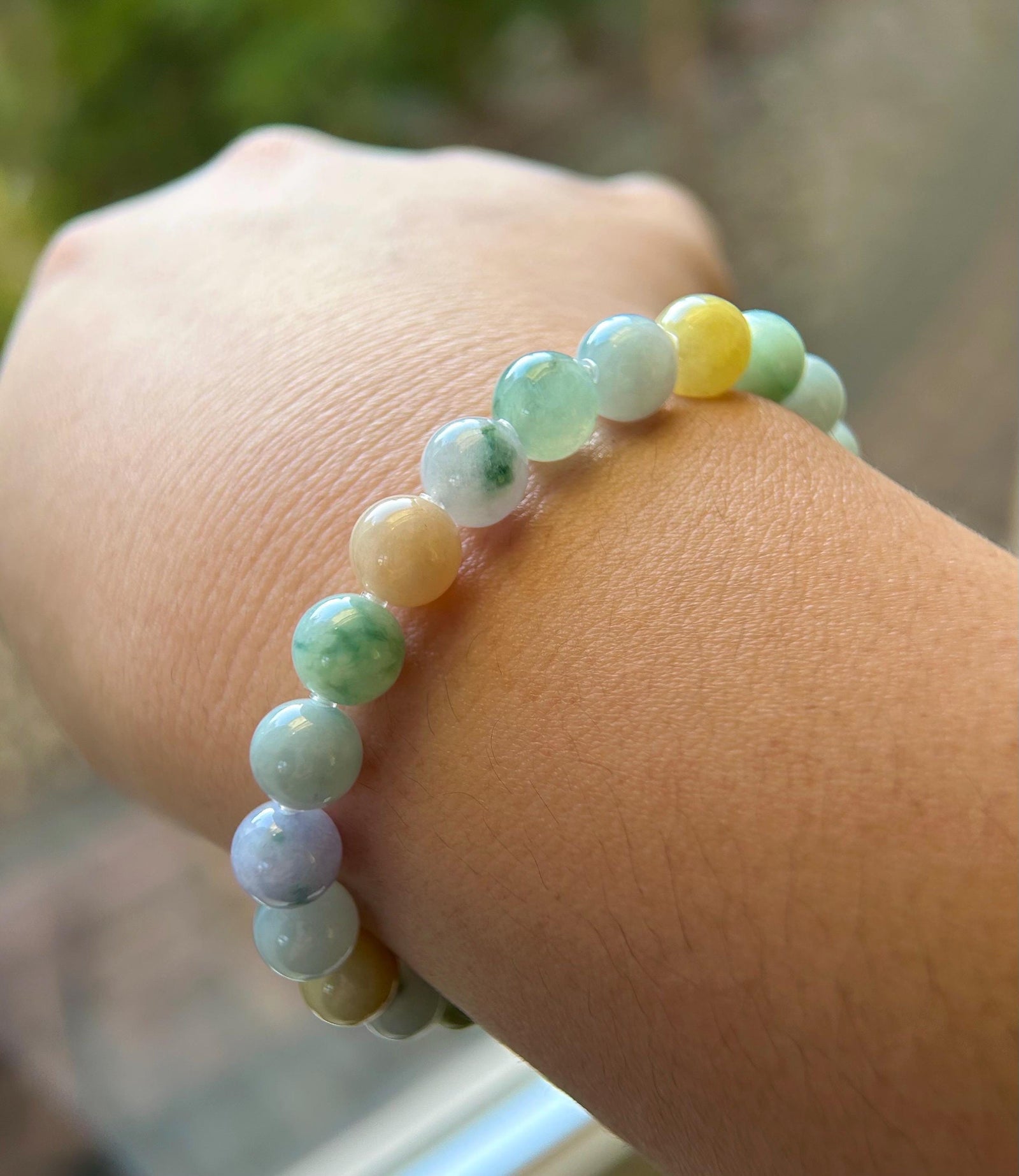 Natural Jadeite Beaded Bracelet Burmese Type A Icy Translucent RARE Multicolor Floral 8mm Jade Mid-Autumn Festival Gift