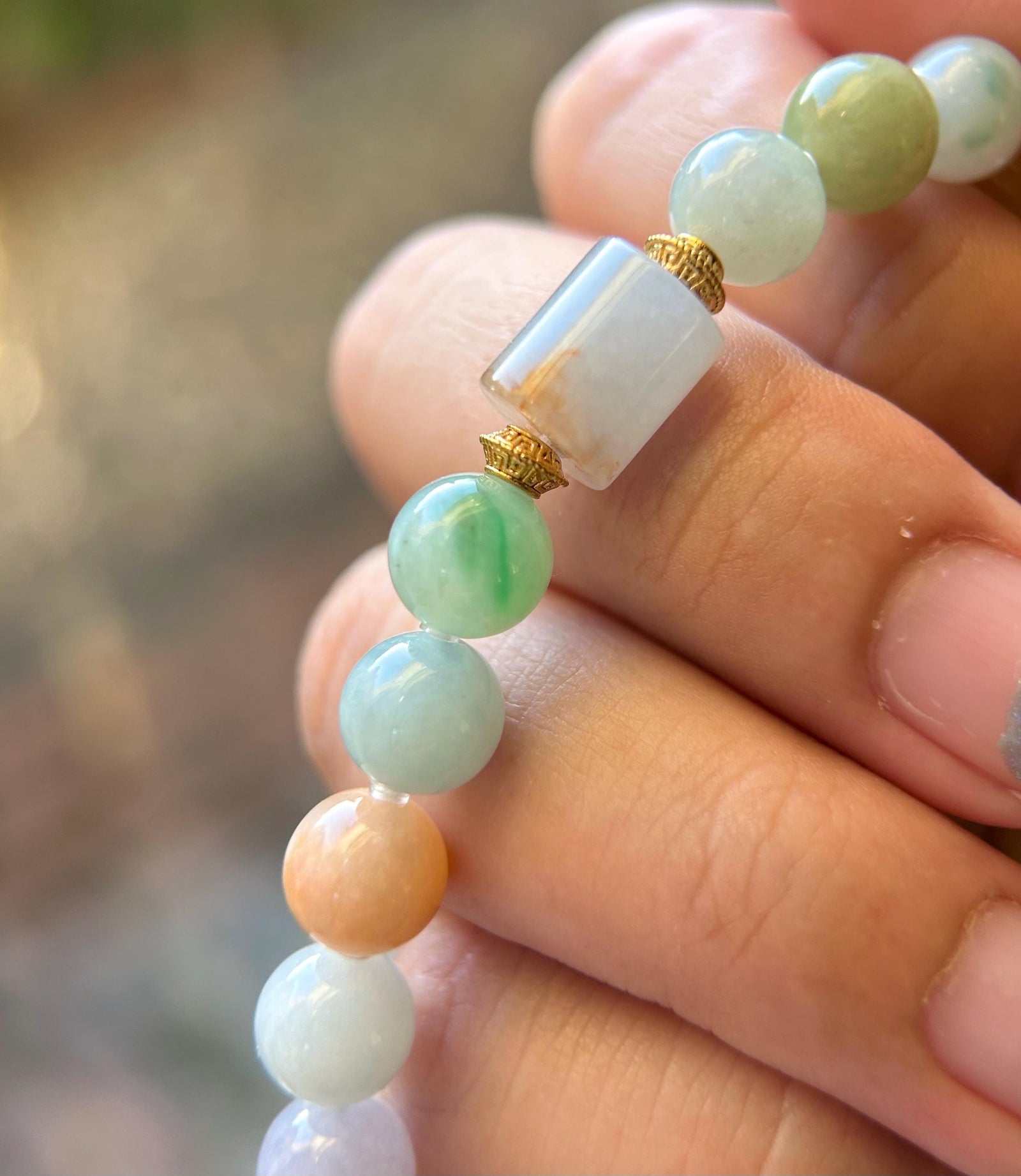 Natural Jadeite Beaded Bracelet Burmese Type A Icy Translucent RARE Multicolor Floral 8mm Jade Mid-Autumn Festival Gift