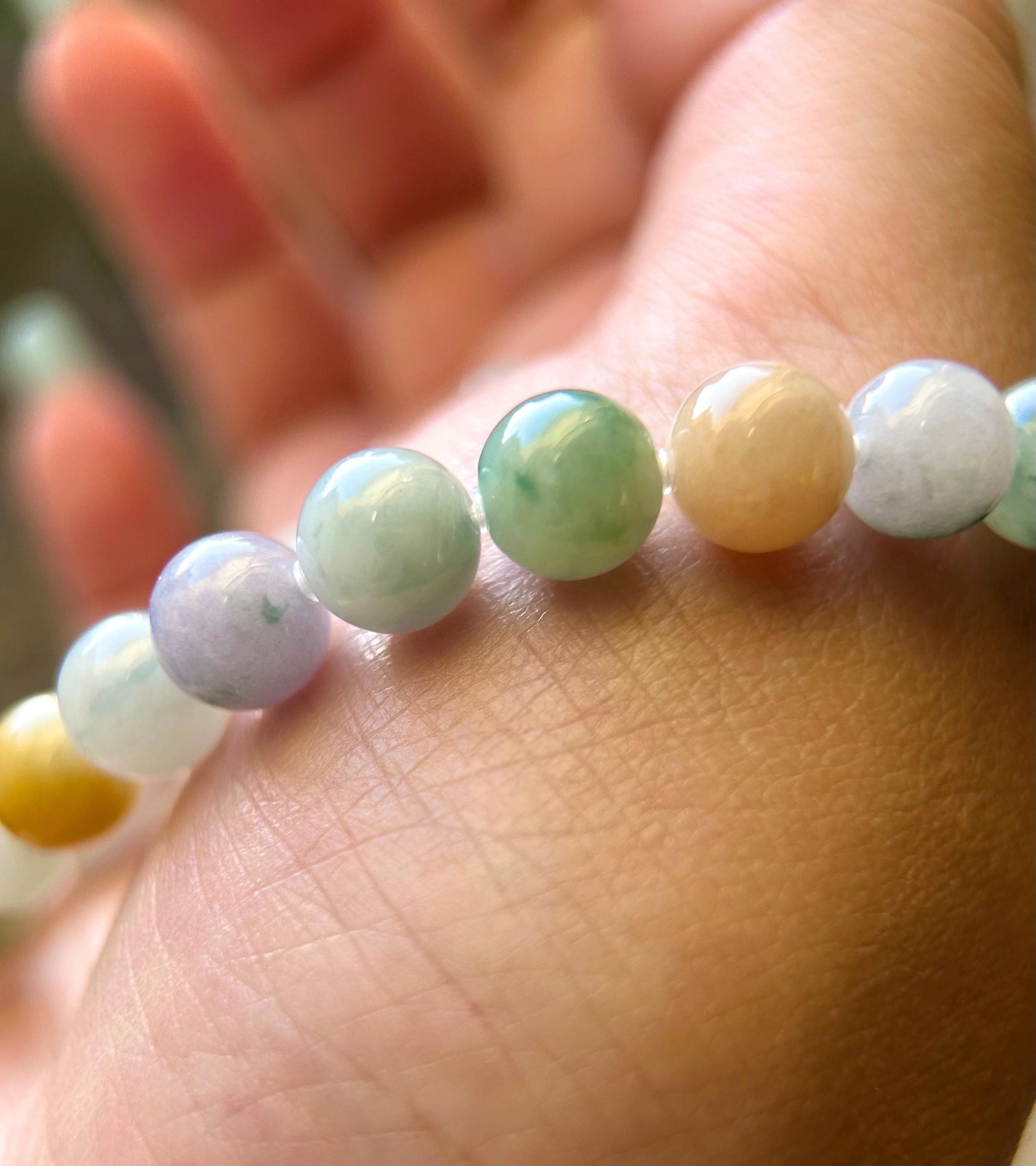 Natural Jadeite Beaded Bracelet Burmese Type A Icy Translucent RARE Multicolor Floral 8mm Jade Mid-Autumn Festival Gift