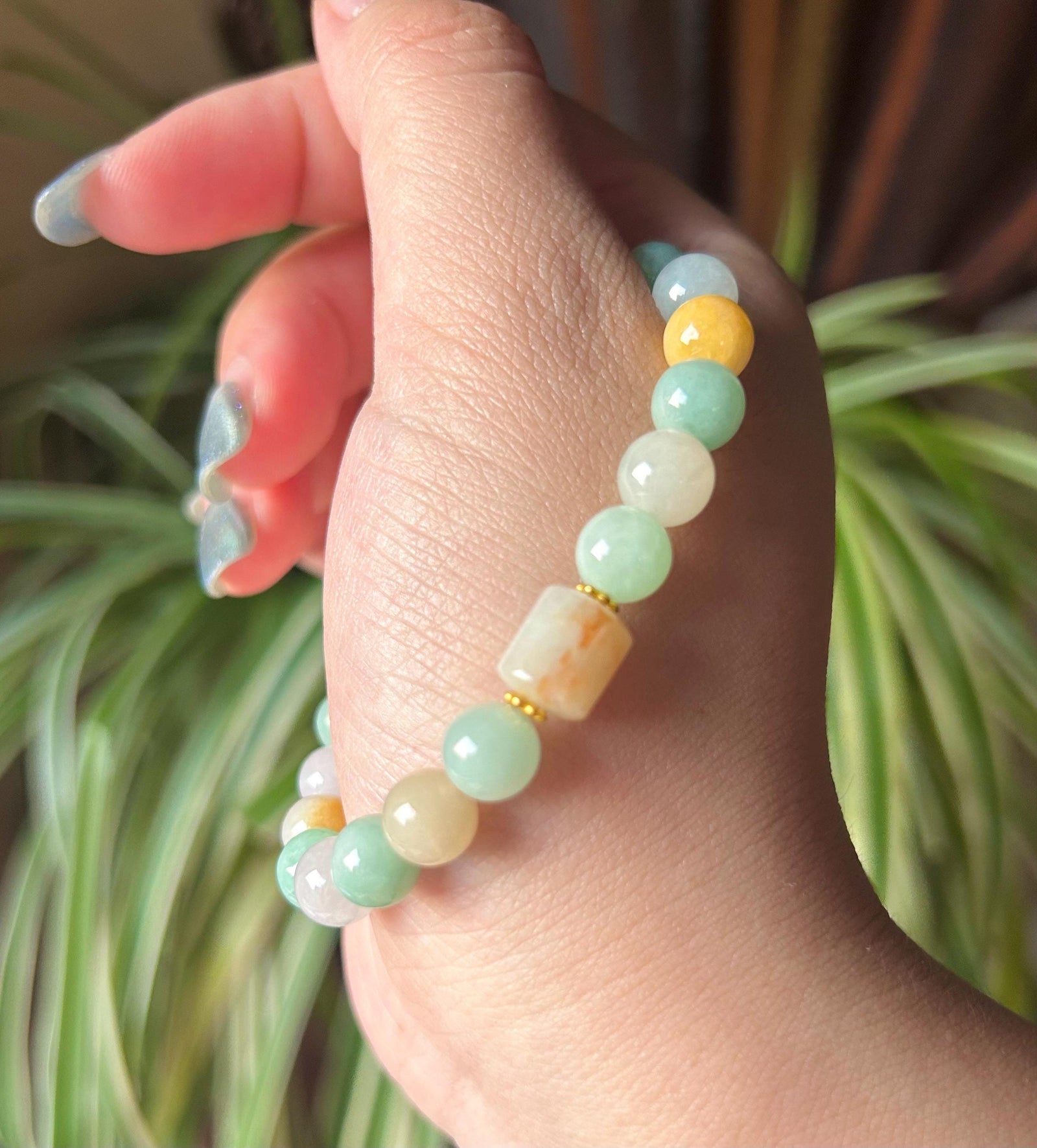 Jade Beaded Bracelet Handmade Jewelry Gift Natural Untreated Burmese Icy Type A Translucent MultiColor Myanmar Jadeite 7.8mm
