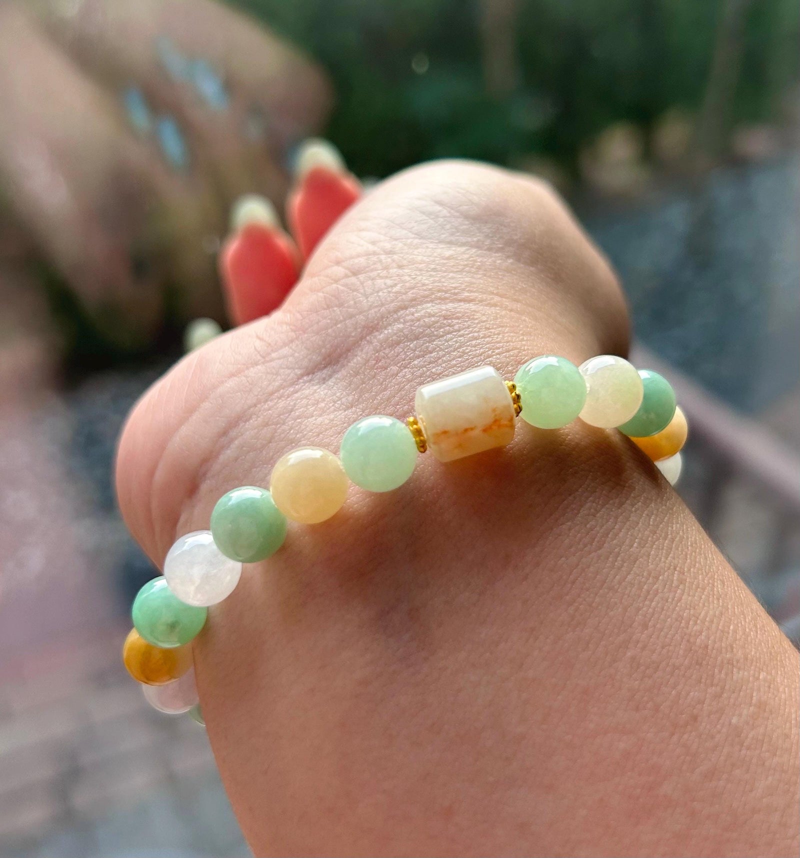 Jade Beaded Bracelet Handmade Jewelry Gift Natural Untreated Burmese Icy Type A Translucent MultiColor Myanmar Jadeite 7.8mm