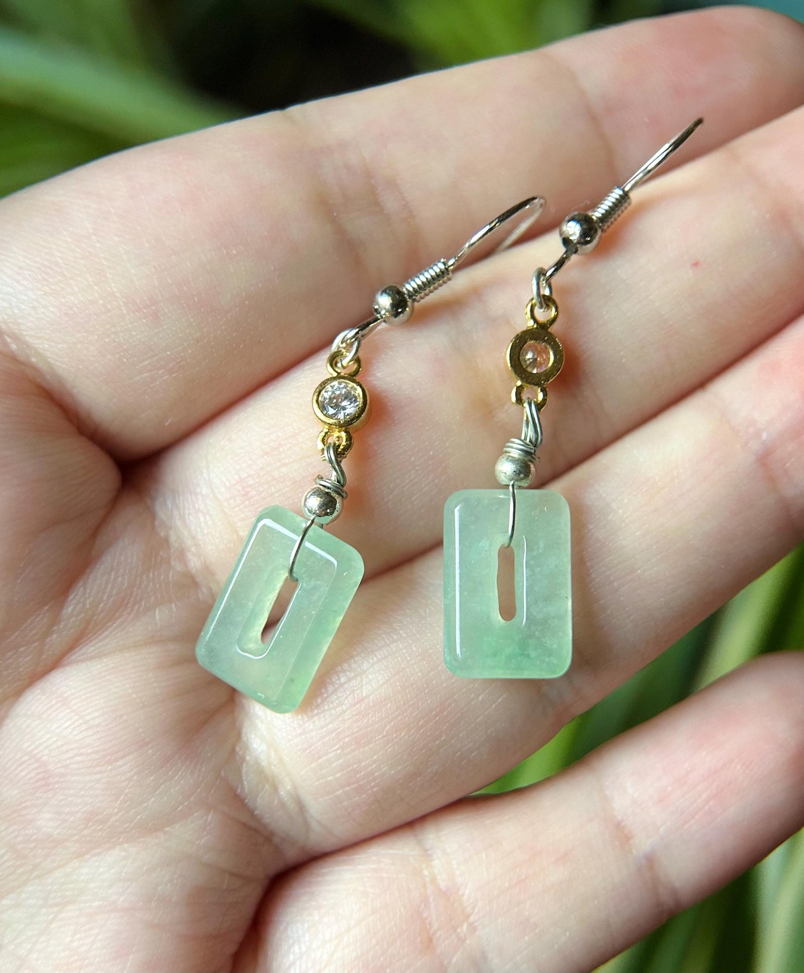 Natural Jadeite Earrings Burmese Type A Icy Highly Translucent MuNa Sweet Green Jade & 925 Sterling Silver