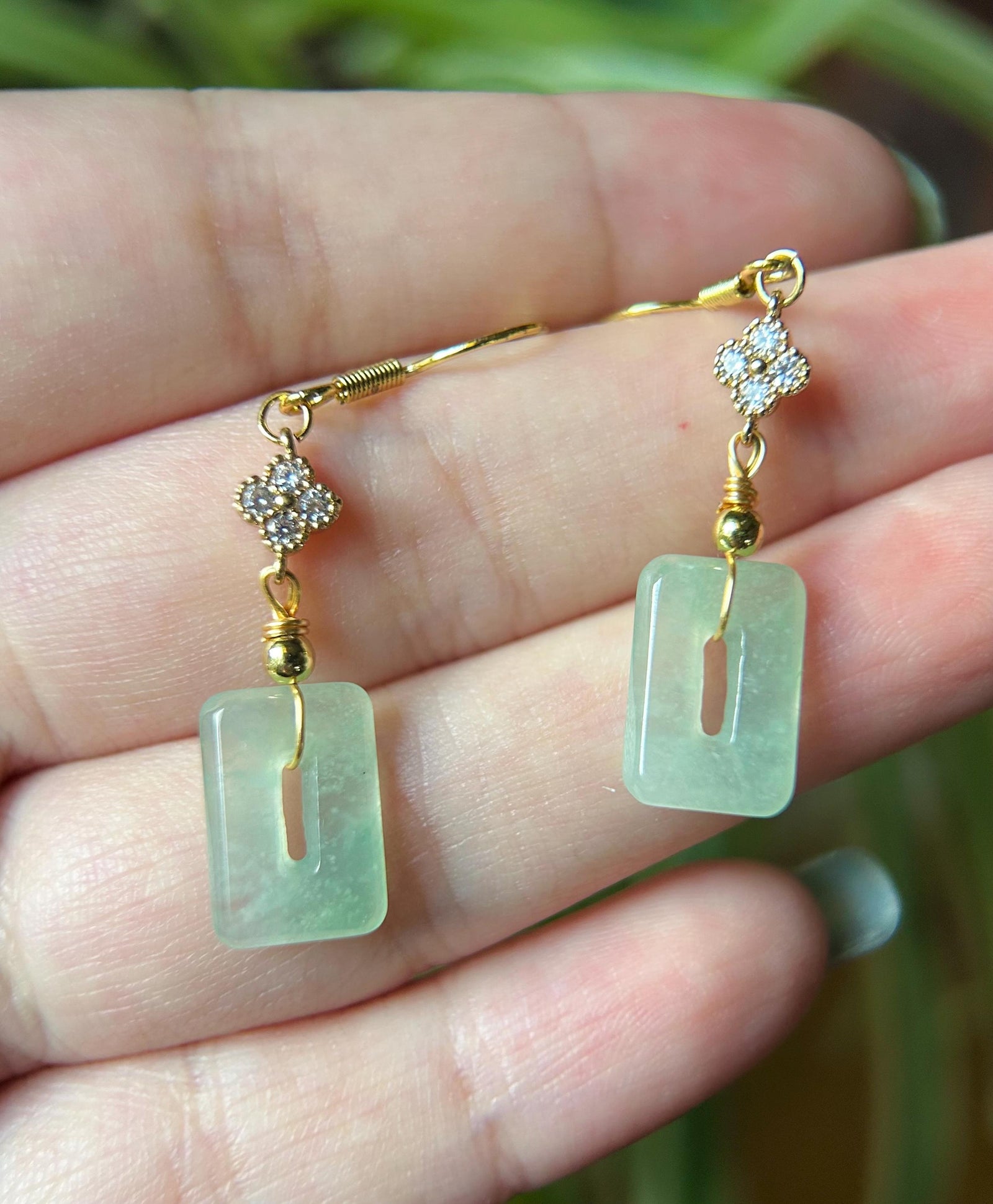Natural Jadeite Earrings Burmese Type A Icy Highly Translucent MuNa Sweet Green Jade & 925 Sterling Silver