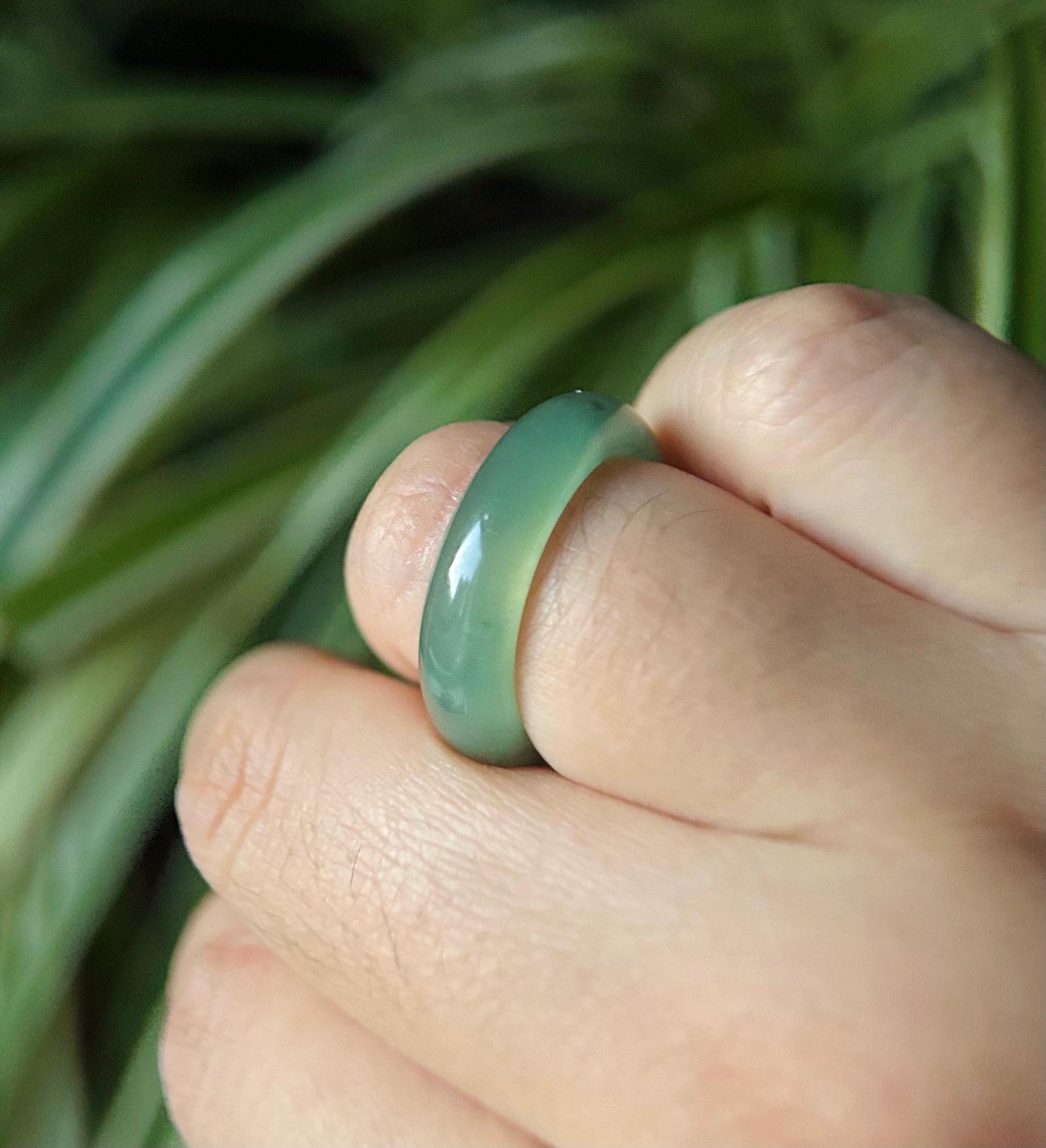 Icy Clear Water Green Burmese Jadeite Ring - Natural Type A Myanmar Jade Band US Size-8