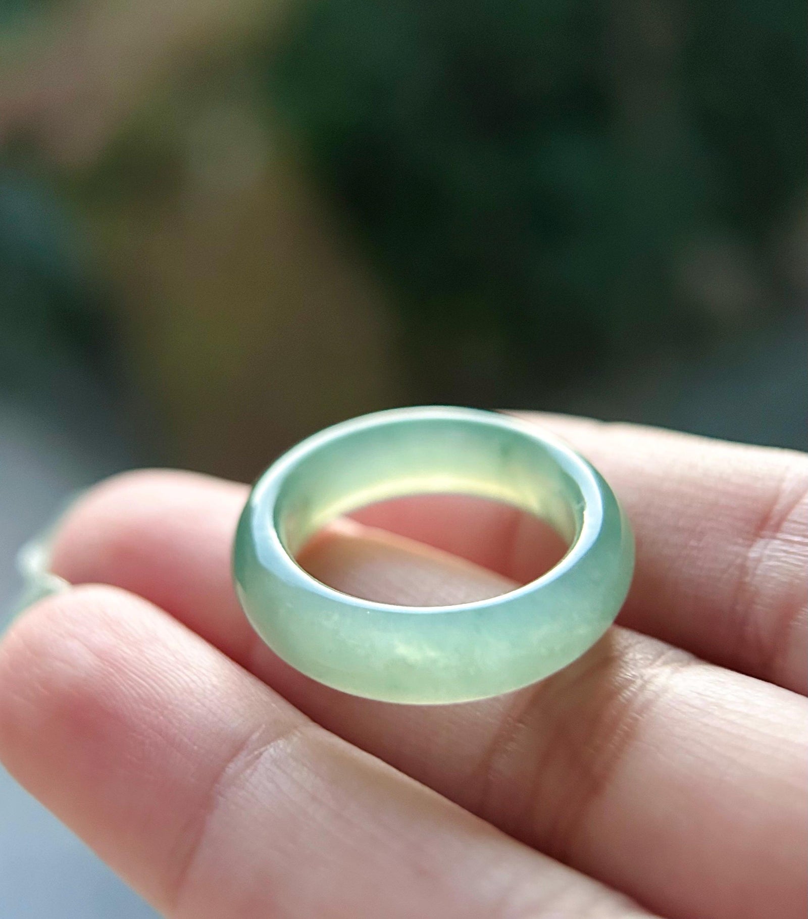Icy Clear Water Green Burmese Jadeite Ring - Natural Type A Myanmar Jade Band US Size-8