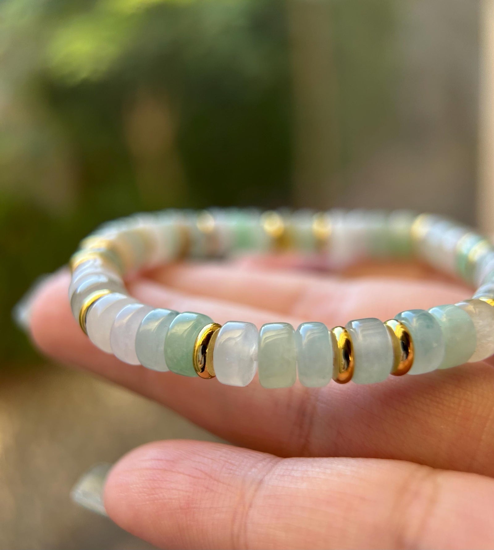 Natura Jadeite Beaded Bracelet Burmese Type A Icy Highly Translucent Multicolor Jade 7mm
