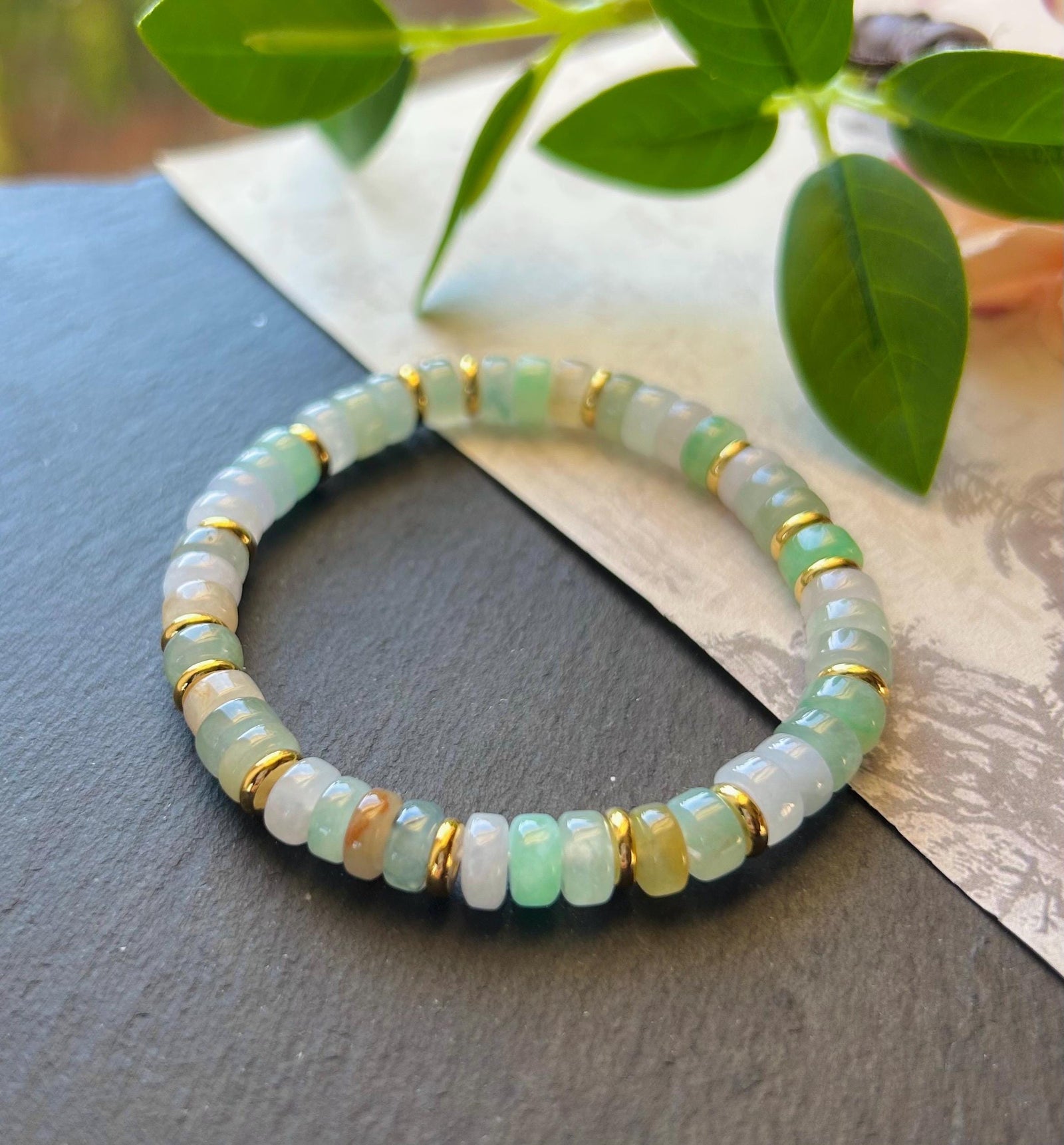Natura Jadeite Beaded Bracelet Burmese Type A Icy Highly Translucent Multicolor Jade 7mm