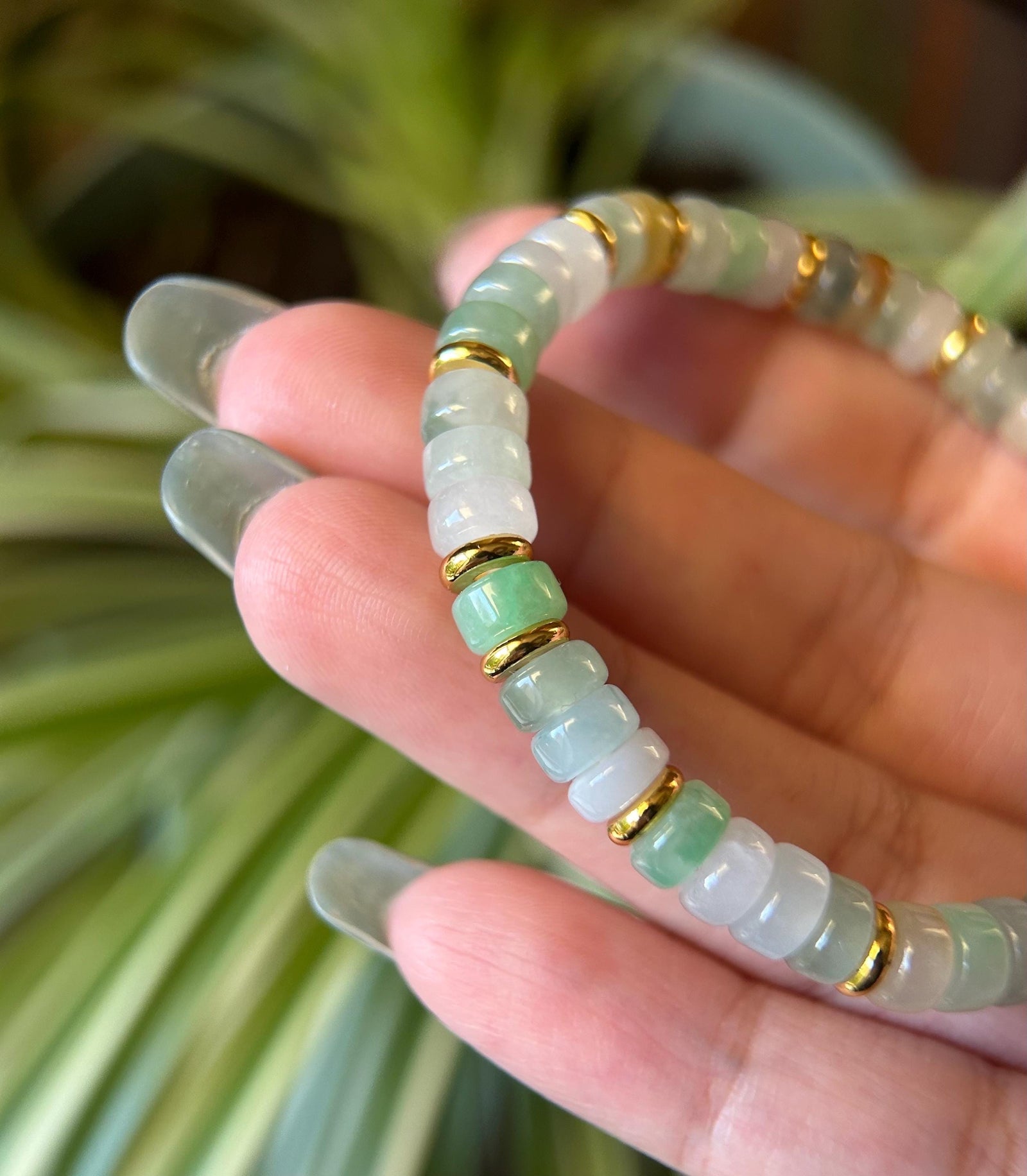 Natura Jadeite Beaded Bracelet Burmese Type A Icy Highly Translucent Multicolor Jade 7mm