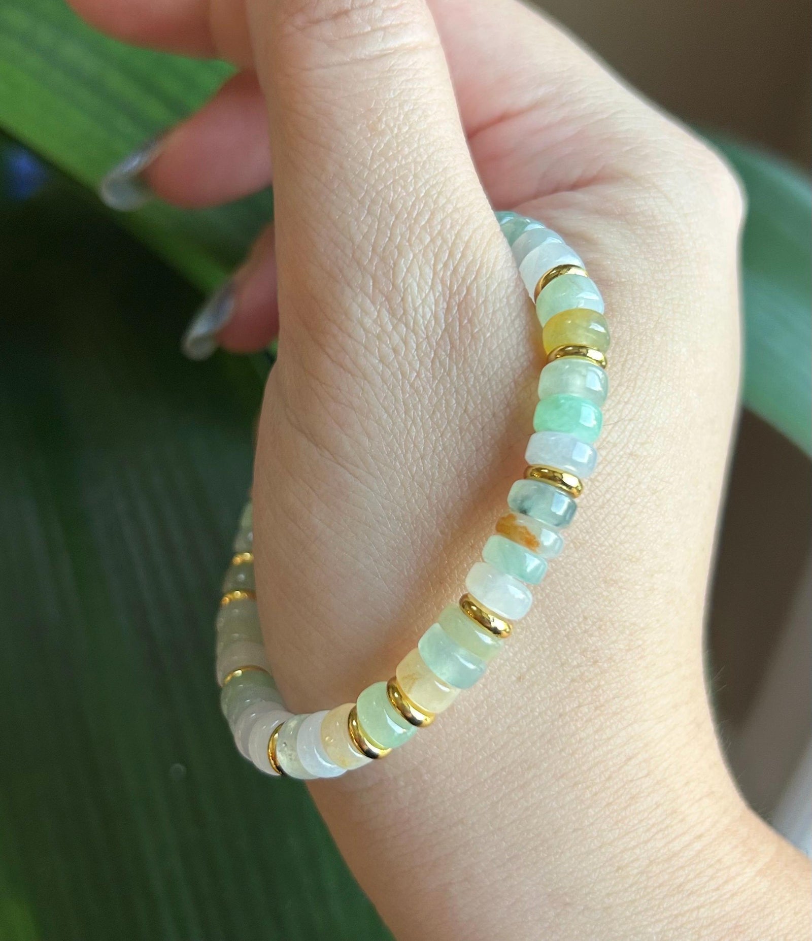 Natura Jadeite Beaded Bracelet Burmese Type A Icy Highly Translucent Multicolor Jade 7mm