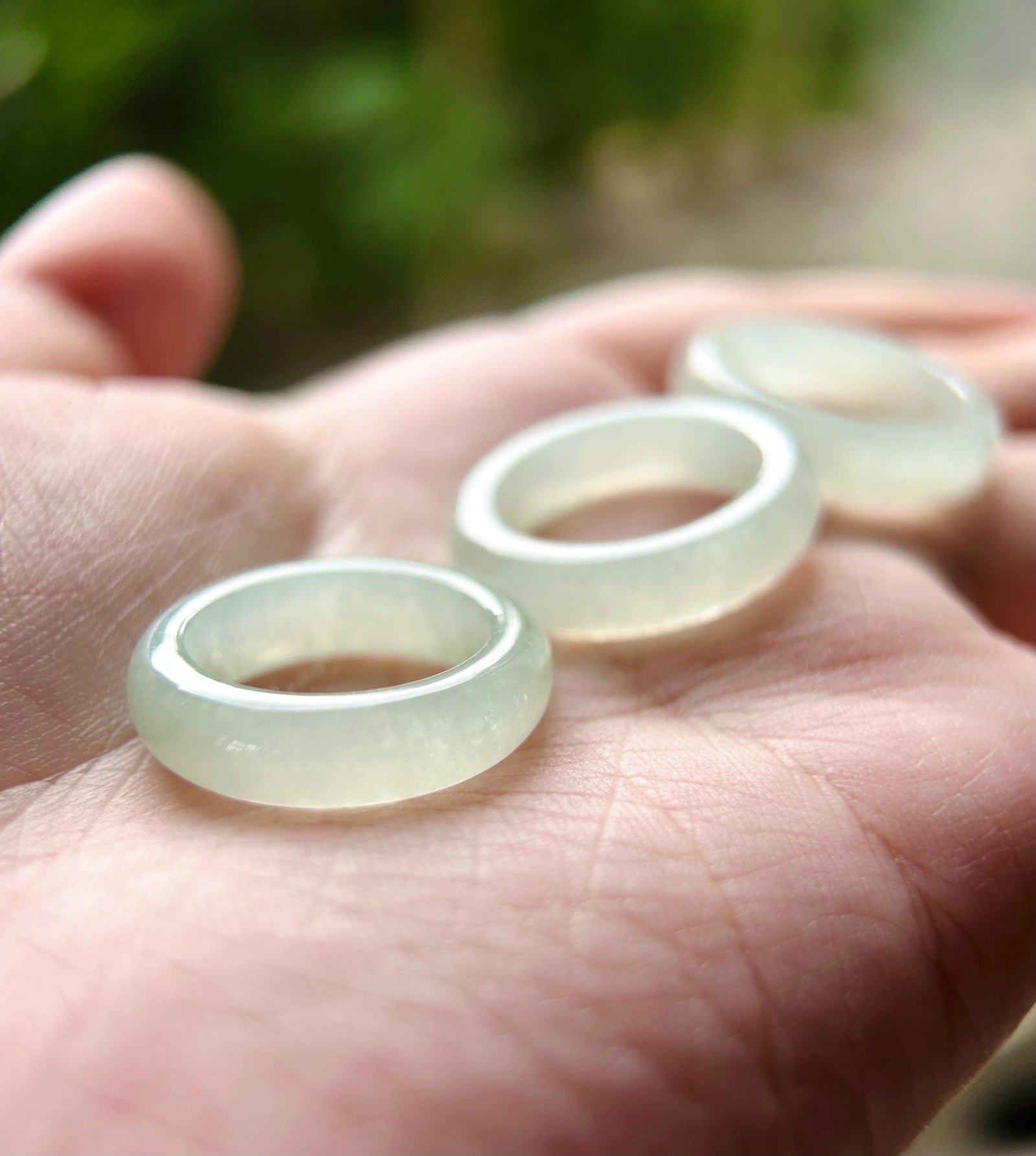 Icy Pale Green Jade Ring: Natural Burmese Type A Natural Jadeite Band, US Size 6-7