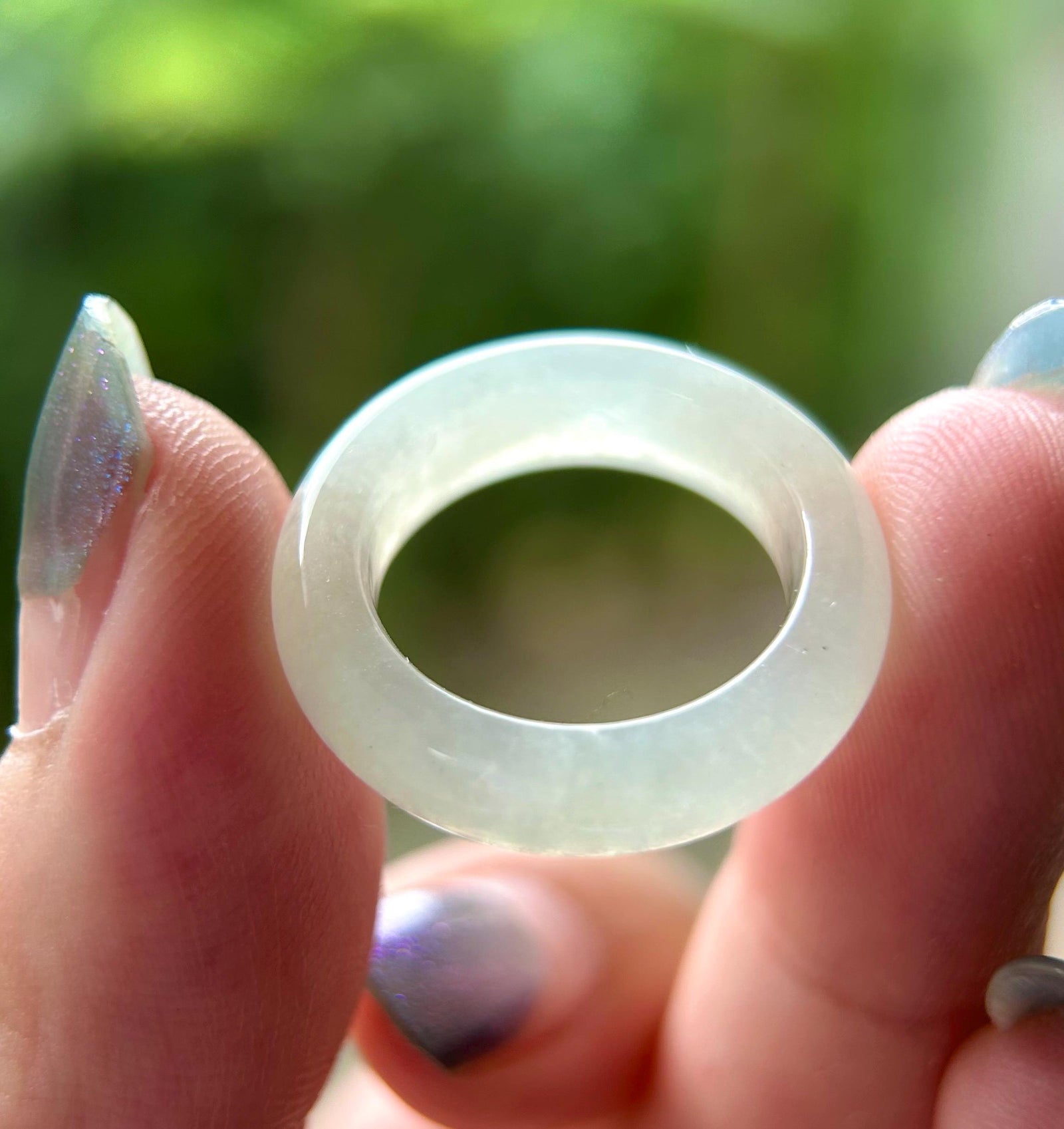 Icy Pale Green Jade Ring: Natural Burmese Type A Natural Jadeite Band, US Size 6-7