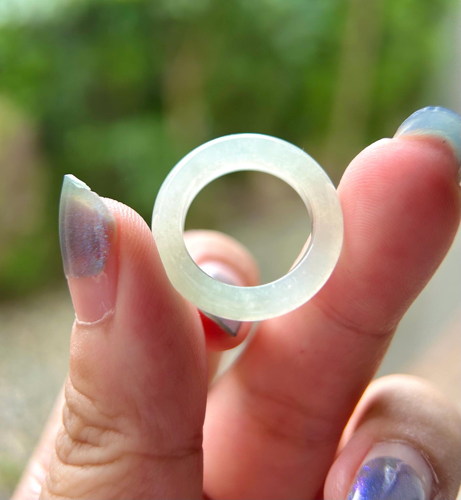 Icy Pale Green Jade Ring: Natural Burmese Type A Natural Jadeite Band, US Size 6-7