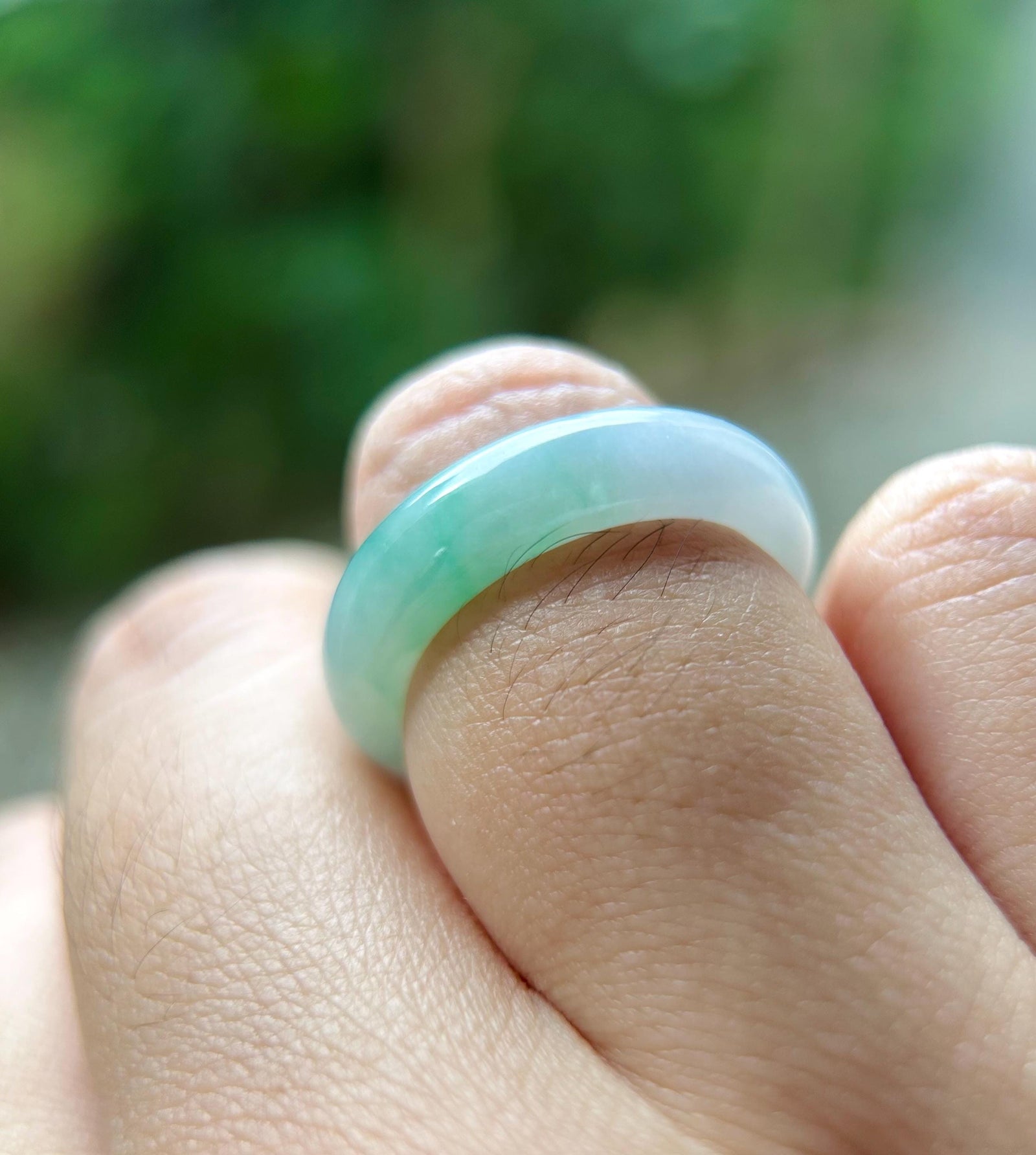 Natural Burmese Jadeite Ring Band Jewelry Gift Type A Translucent Icy Purple Green Yellow RARE Triple-Color Jade Ring US 7.5/17.7mm