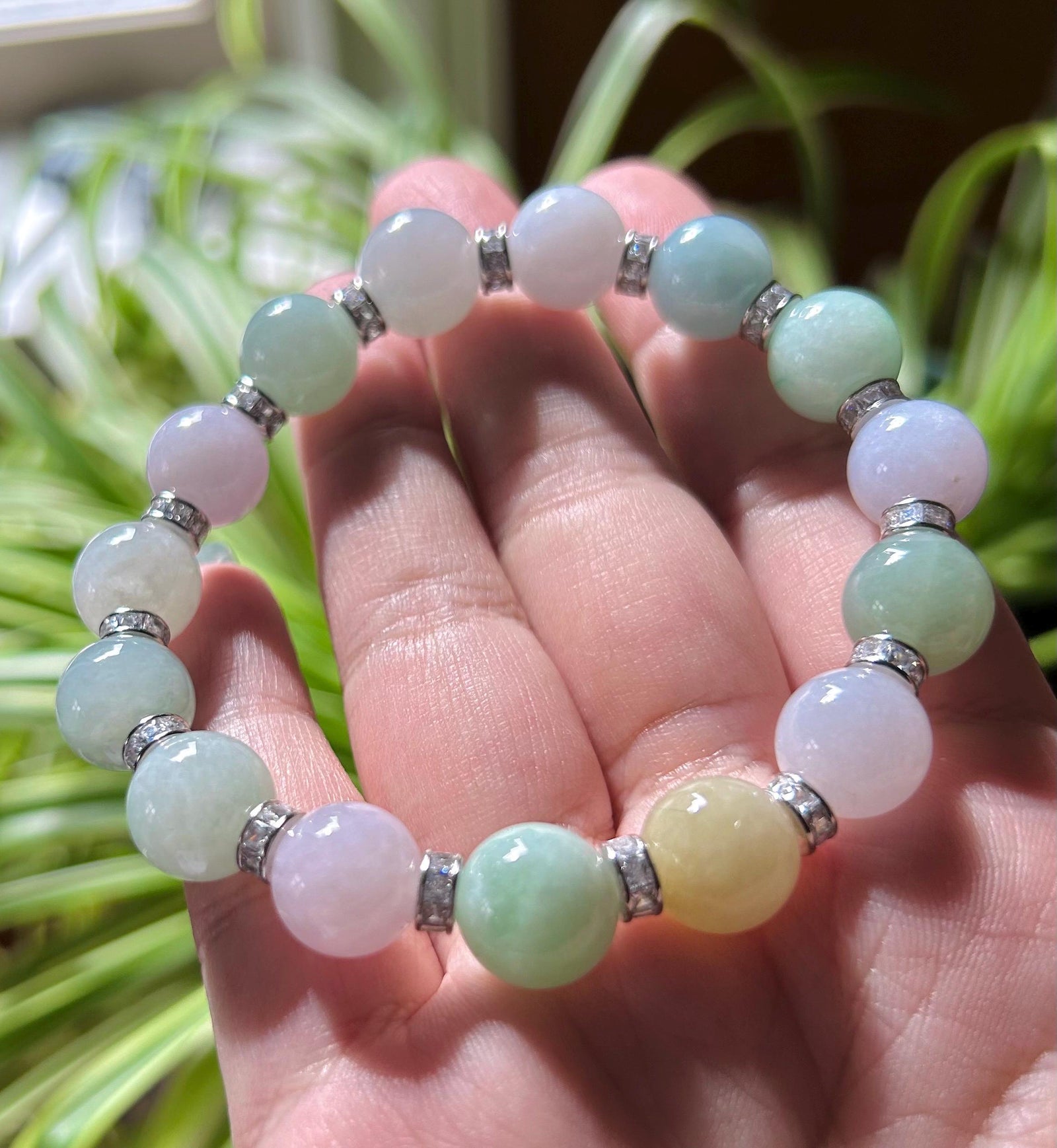 Burmese Jadeite Beaded Bracelet: Natural Type A Highly Translucent Icy Multicolor Myanmar Jade Untreated