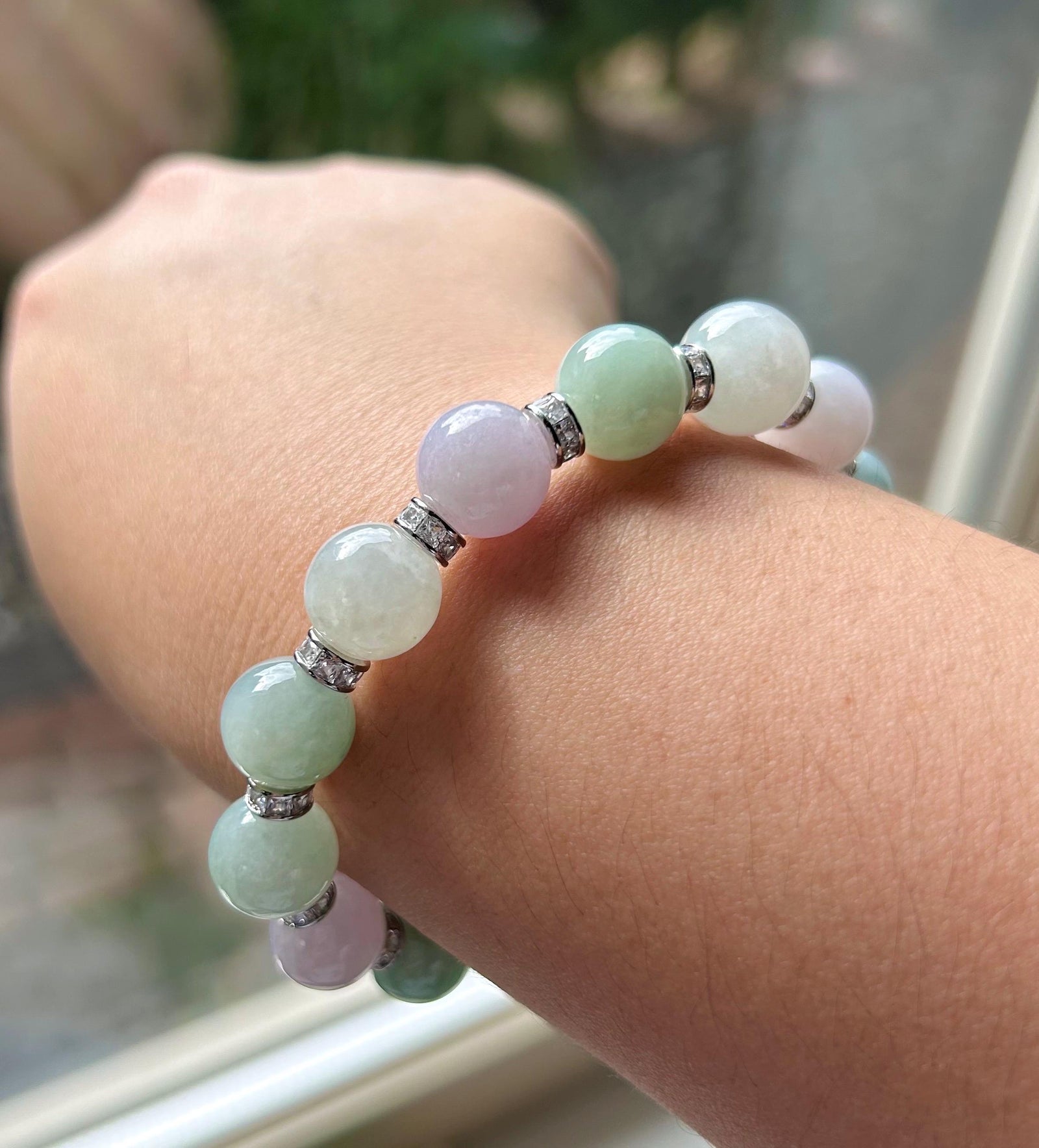 Burmese Jadeite Beaded Bracelet: Natural Type A Highly Translucent Icy Multicolor Myanmar Jade Untreated