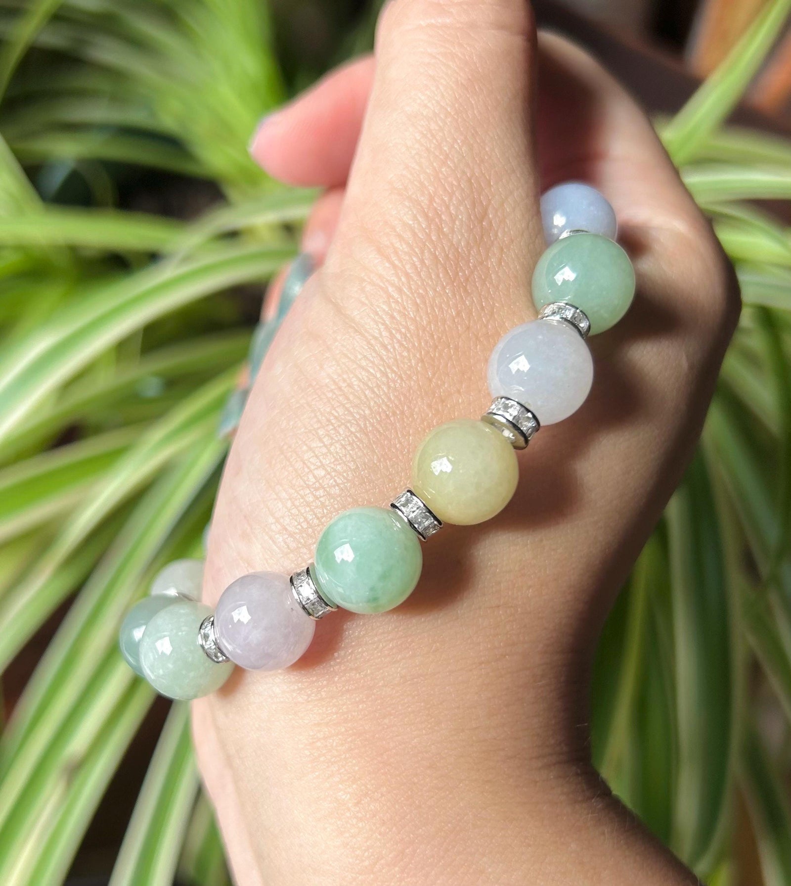 Burmese Jadeite Beaded Bracelet: Natural Type A Highly Translucent Icy Multicolor Myanmar Jade Untreated