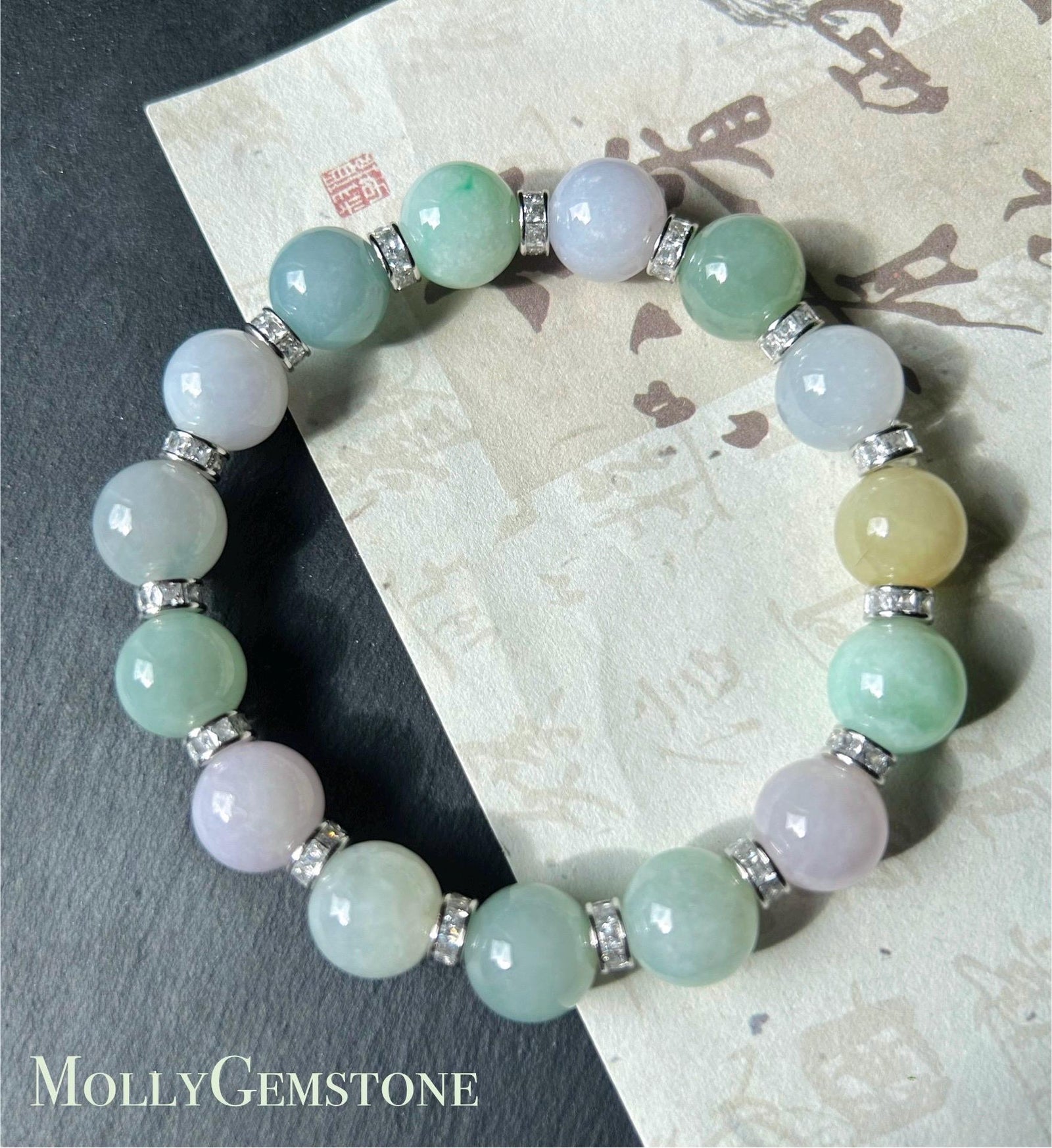 Burmese Jadeite Beaded Bracelet: Natural Type A Highly Translucent Icy Multicolor Myanmar Jade Untreated