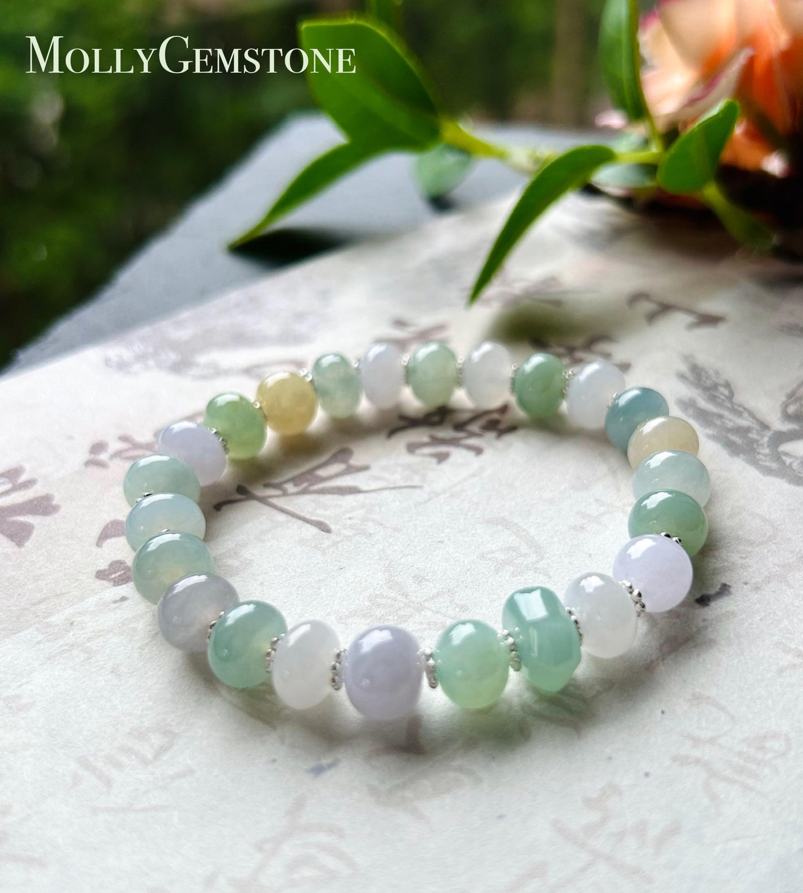 Jadeite Beaded Bracelet Jewelry Natural Burmese Type A Icy Highly Translucent Multicolor Jade 8-9mm