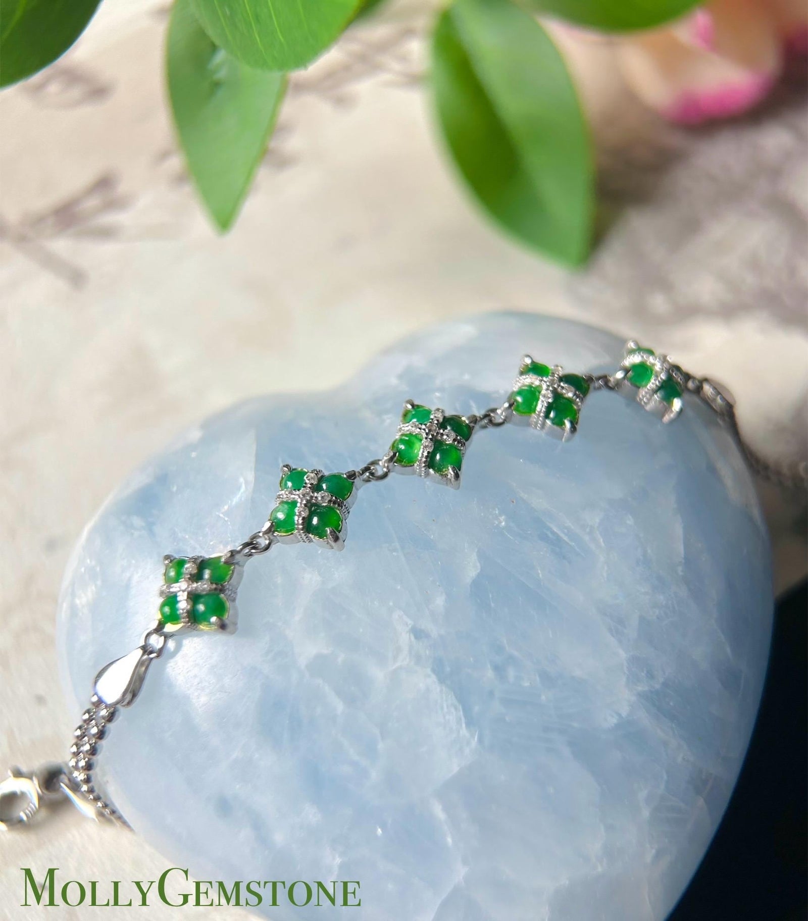 Certified Natural Jadeite & Sterling Silver Bracelet Minimalist Jewelry Type A Icy Highly Translucent Burmese Sunny Green Jade
