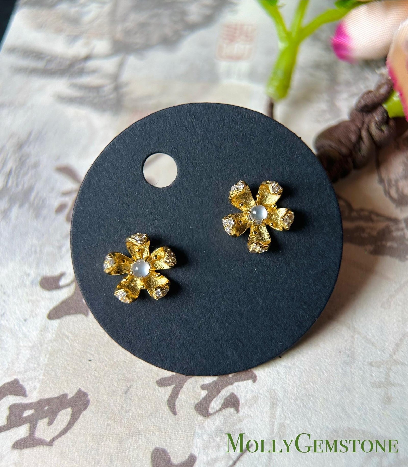 Burmese Jadeite Flower Sterling Silver Dainty Earrings Petite Natural Type A Highly Translucent Icy Myanmar Jade