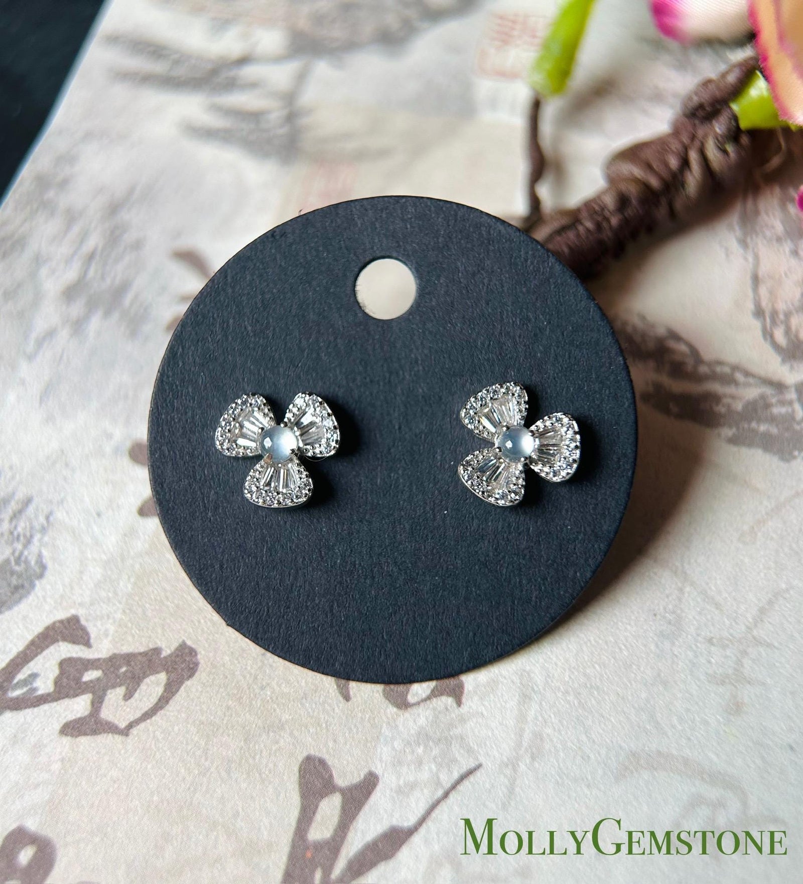 Burmese Jadeite Flower Sterling Silver Dainty Earrings Petite Natural Type A Highly Translucent Icy Myanmar Jade