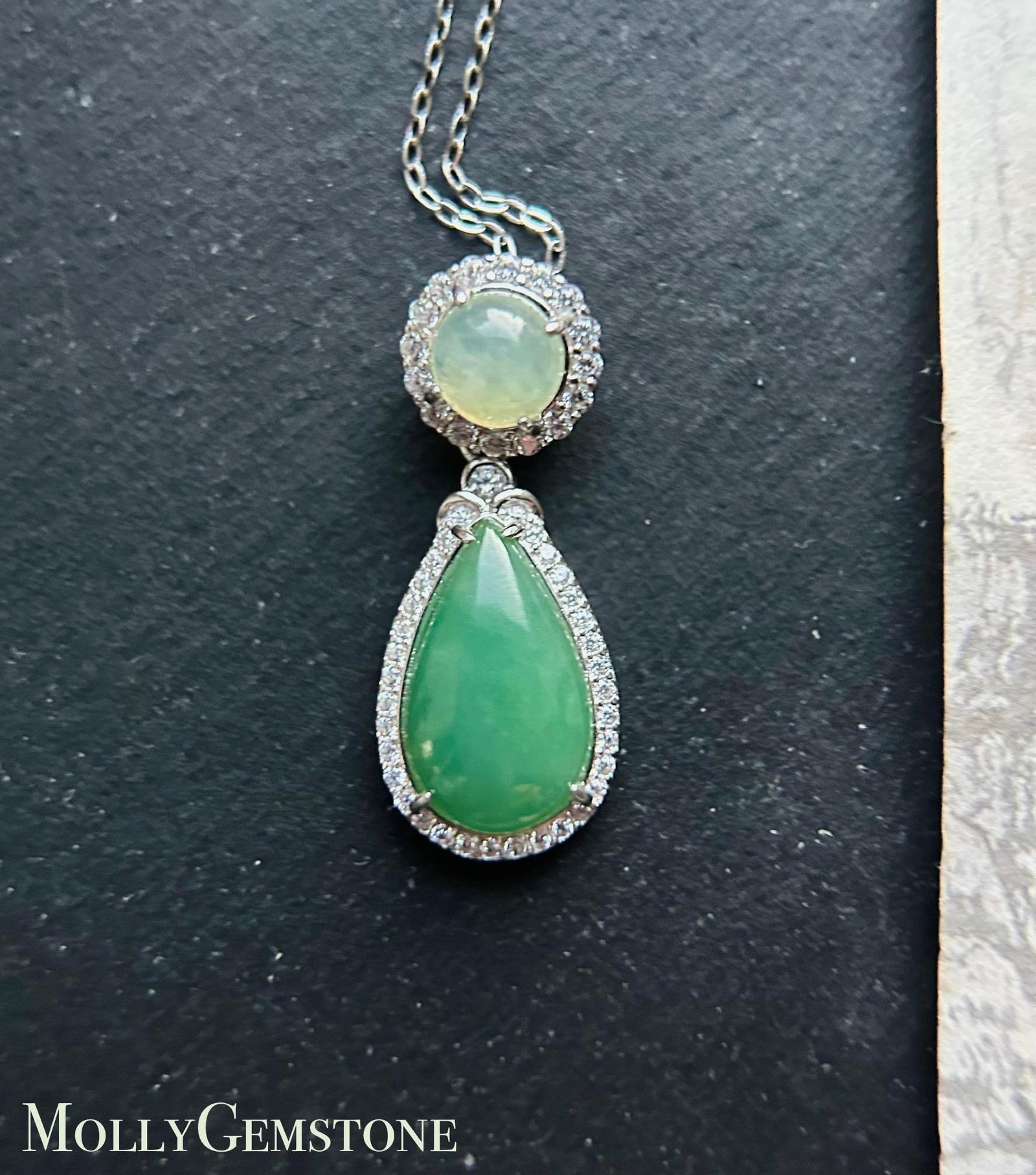 Natural Jadeite Sterling Silver Pendant Jewelry Burmese Type A Highly Translucent Icy Green & Yellow Jade