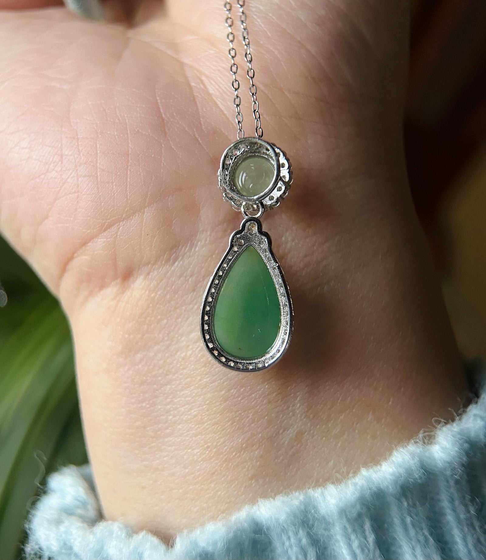 Natural Jadeite Sterling Silver Pendant Jewelry Burmese Type A Highly Translucent Icy Green & Yellow Jade