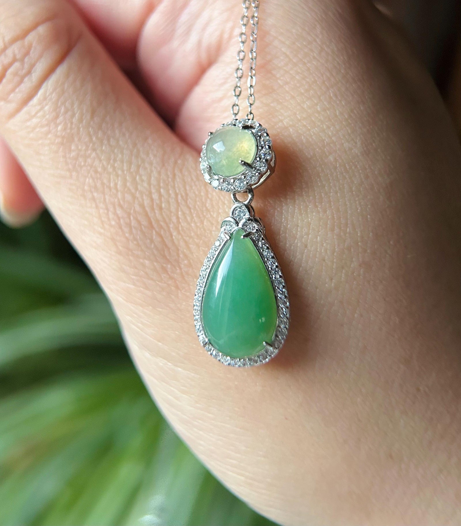 Natural Jadeite Sterling Silver Pendant Jewelry Burmese Type A Highly Translucent Icy Green & Yellow Jade