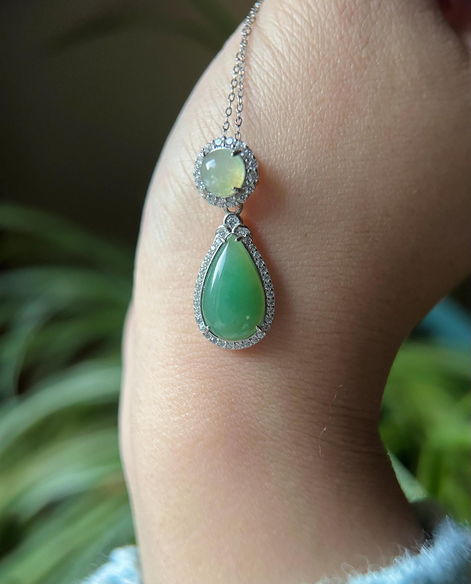 Natural Jadeite Sterling Silver Pendant Jewelry Burmese Type A Highly Translucent Icy Green & Yellow Jade