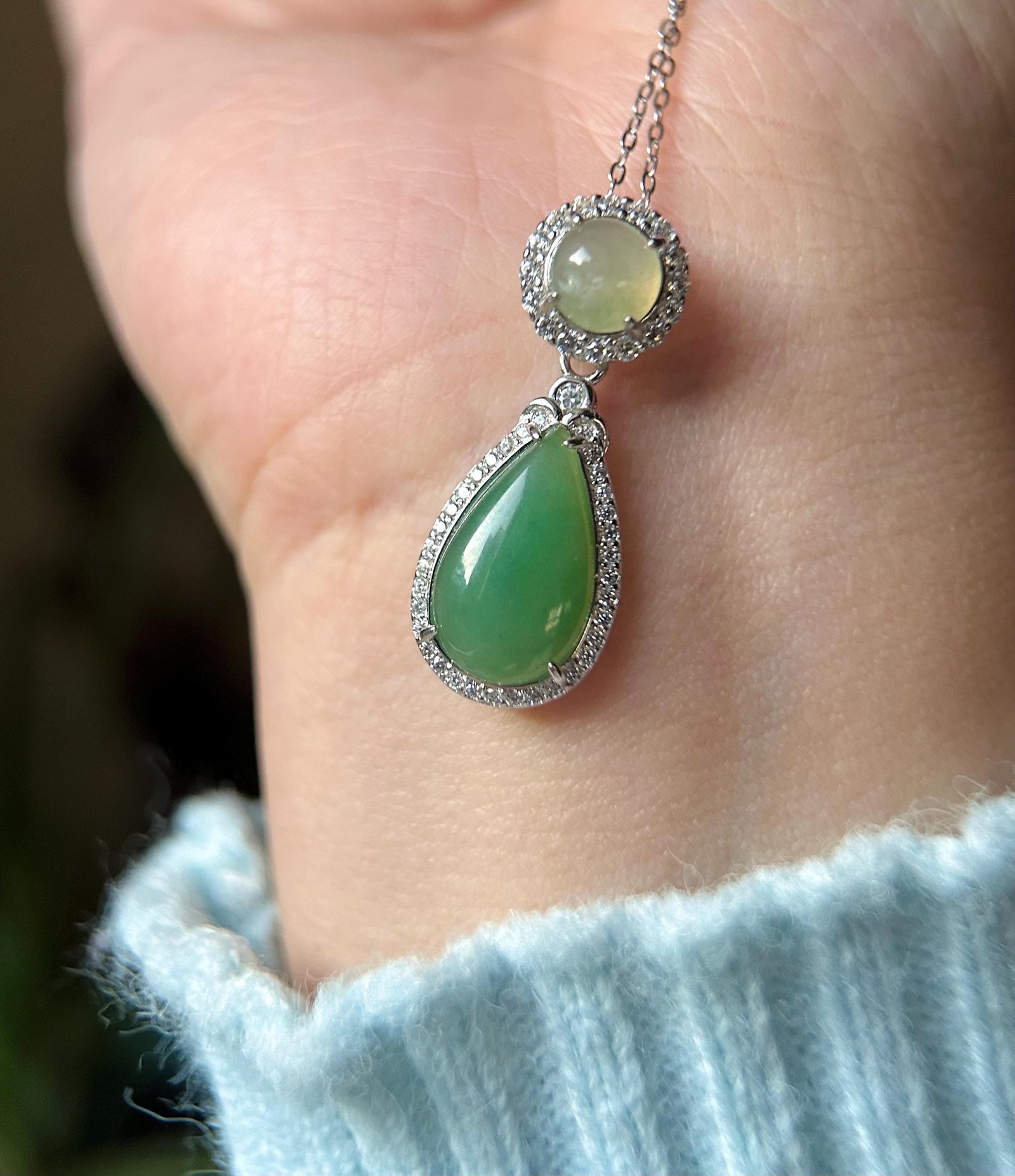 Natural Jadeite Sterling Silver Pendant Jewelry Burmese Type A Highly Translucent Icy Green & Yellow Jade