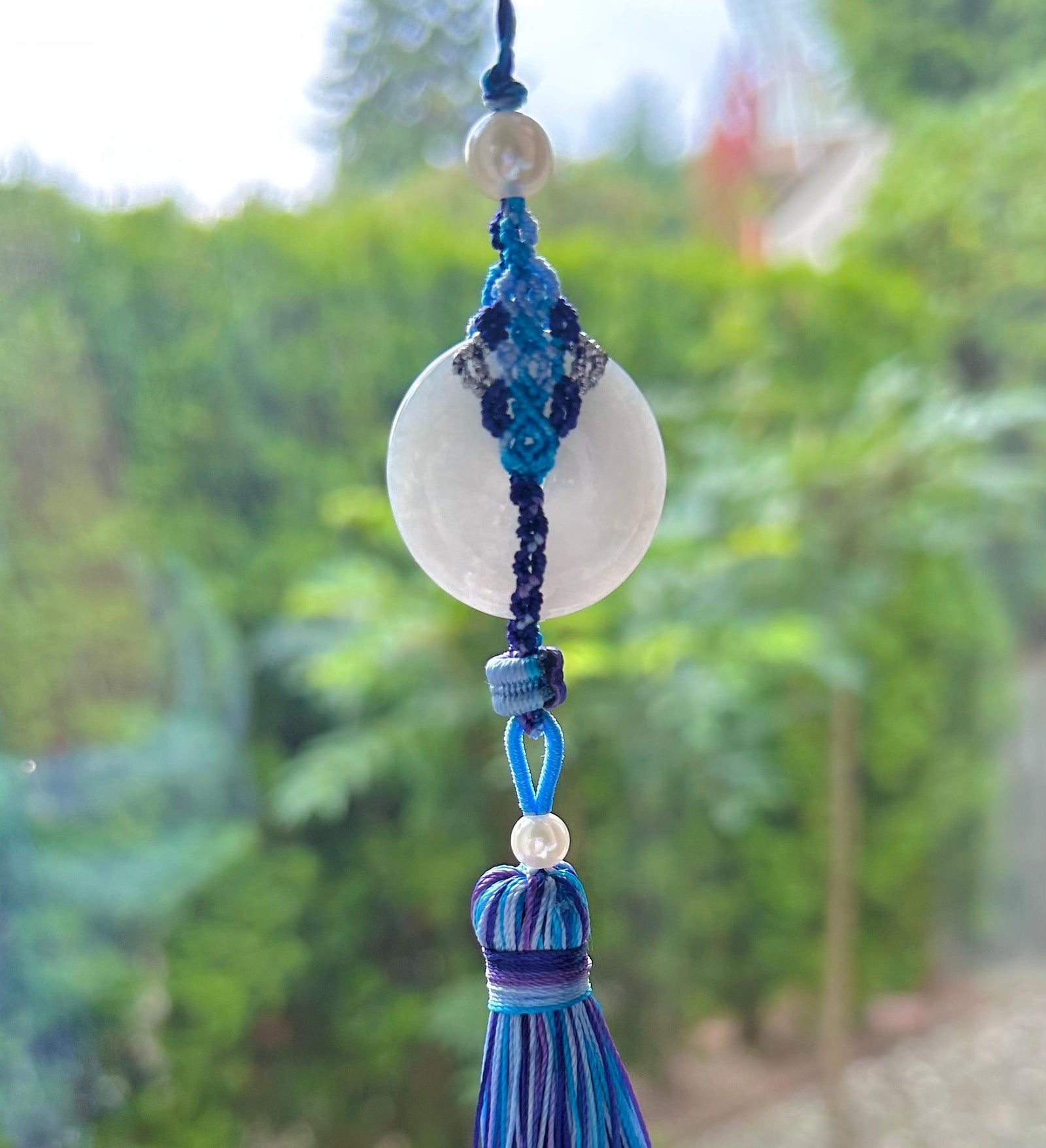 Natural Jadeite Handwoven Purse/Car Charm Burmese Type A Icy Green or White Jade Protection Amulet