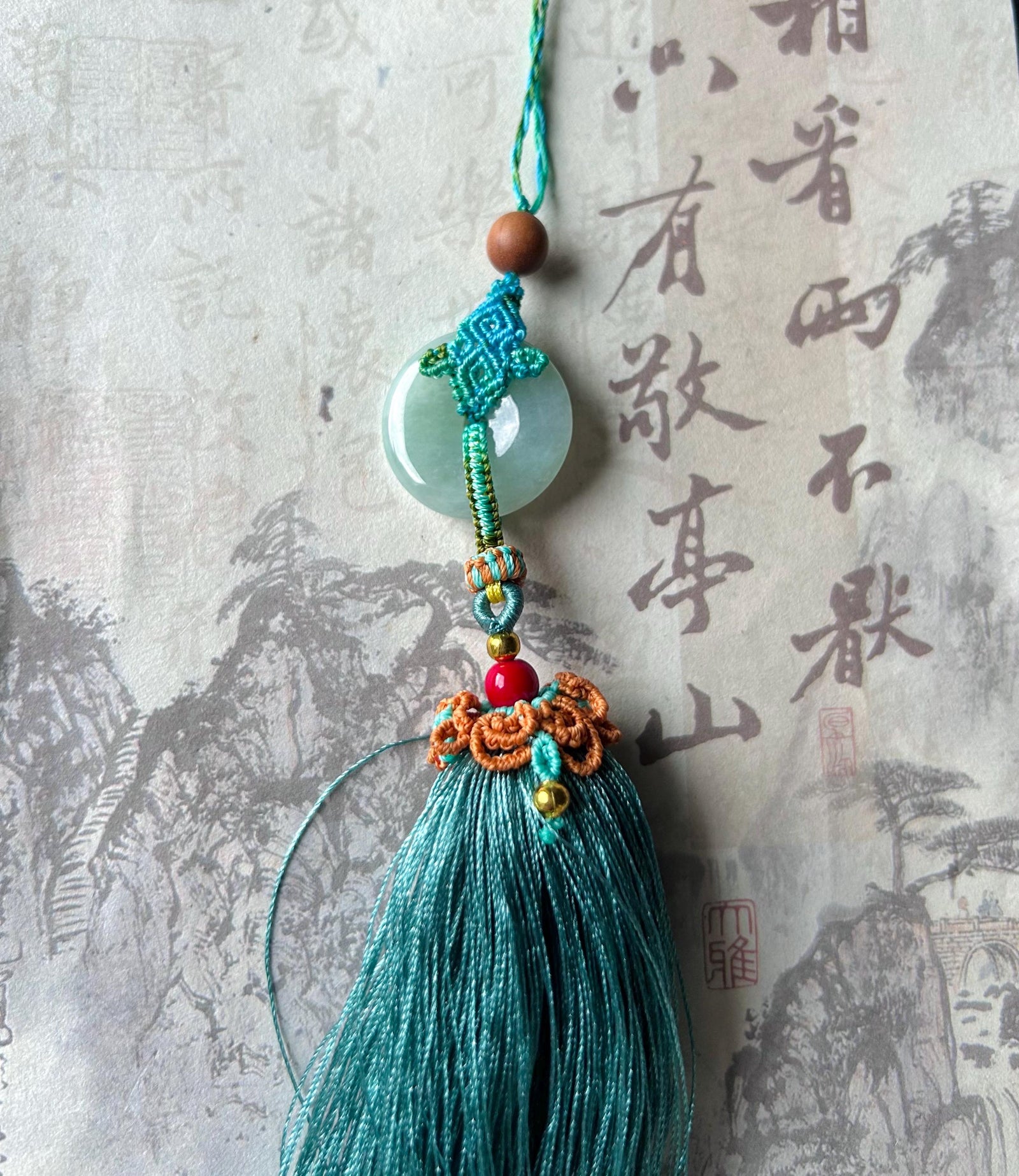 Natural Jadeite Handwoven Purse/Car Charm Burmese Type A Icy Green or White Jade Protection Amulet