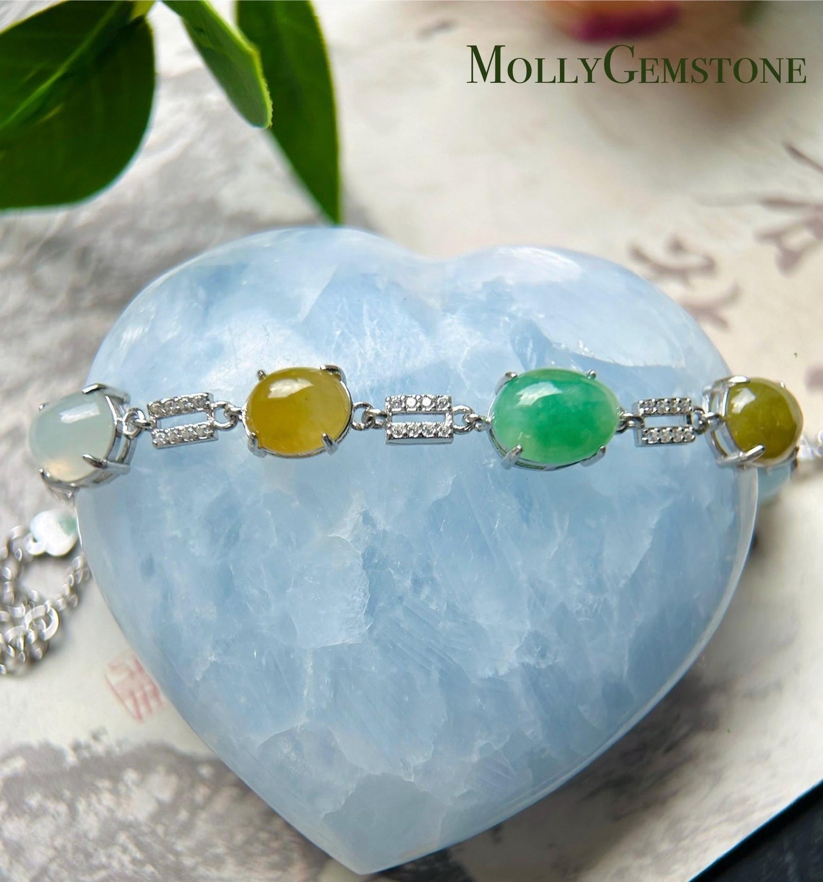 Natural Jadeite & Sterling Silver Bracelet Jewelry Burmese Type A Icy Highly Translucent Multicolor Jade
