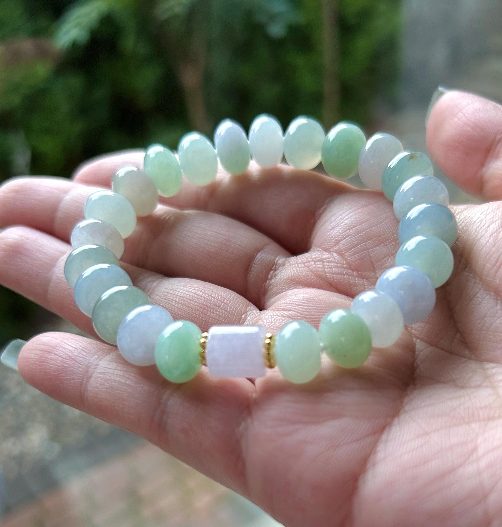 Natural Jadeite Beaded Bracelet High-end Jewelry Burmese Type A Highly Translucent Multicolor Jade 10.5mm