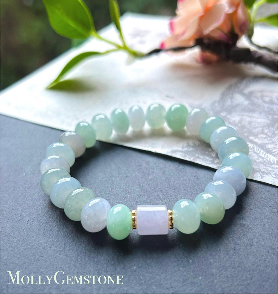 Natural Jadeite Beaded Bracelet High-end Jewelry Burmese Type A Highly Translucent Multicolor Jade 10.5mm