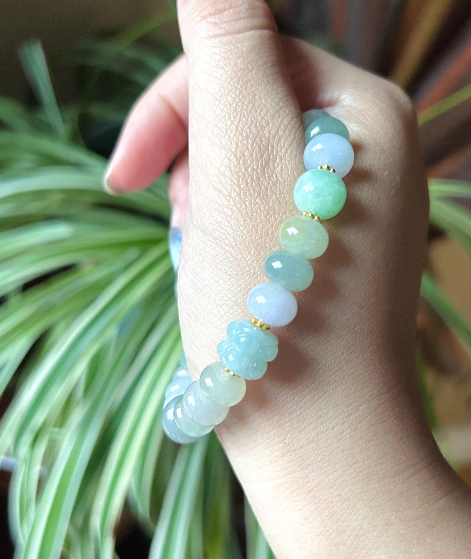 Natural Jadeite Beaded Bracelet High-end Jewelry Burmese Type A Highly Translucent Multicolor Jade 9mm
