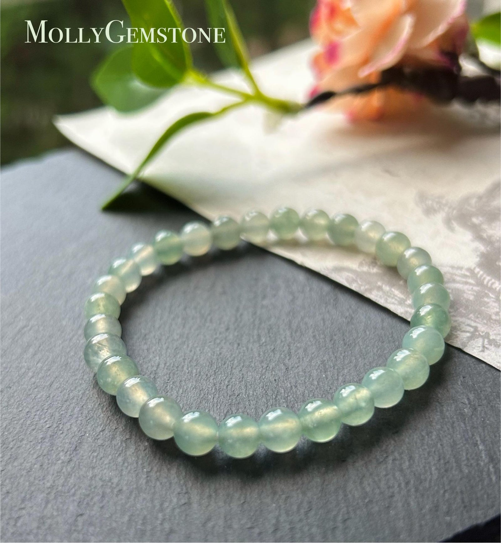 Natural Jadeite Beaded Bracelet Untreated Burmese Type A Icy Highly Translucent Clear Water Green 6.5mm Jade