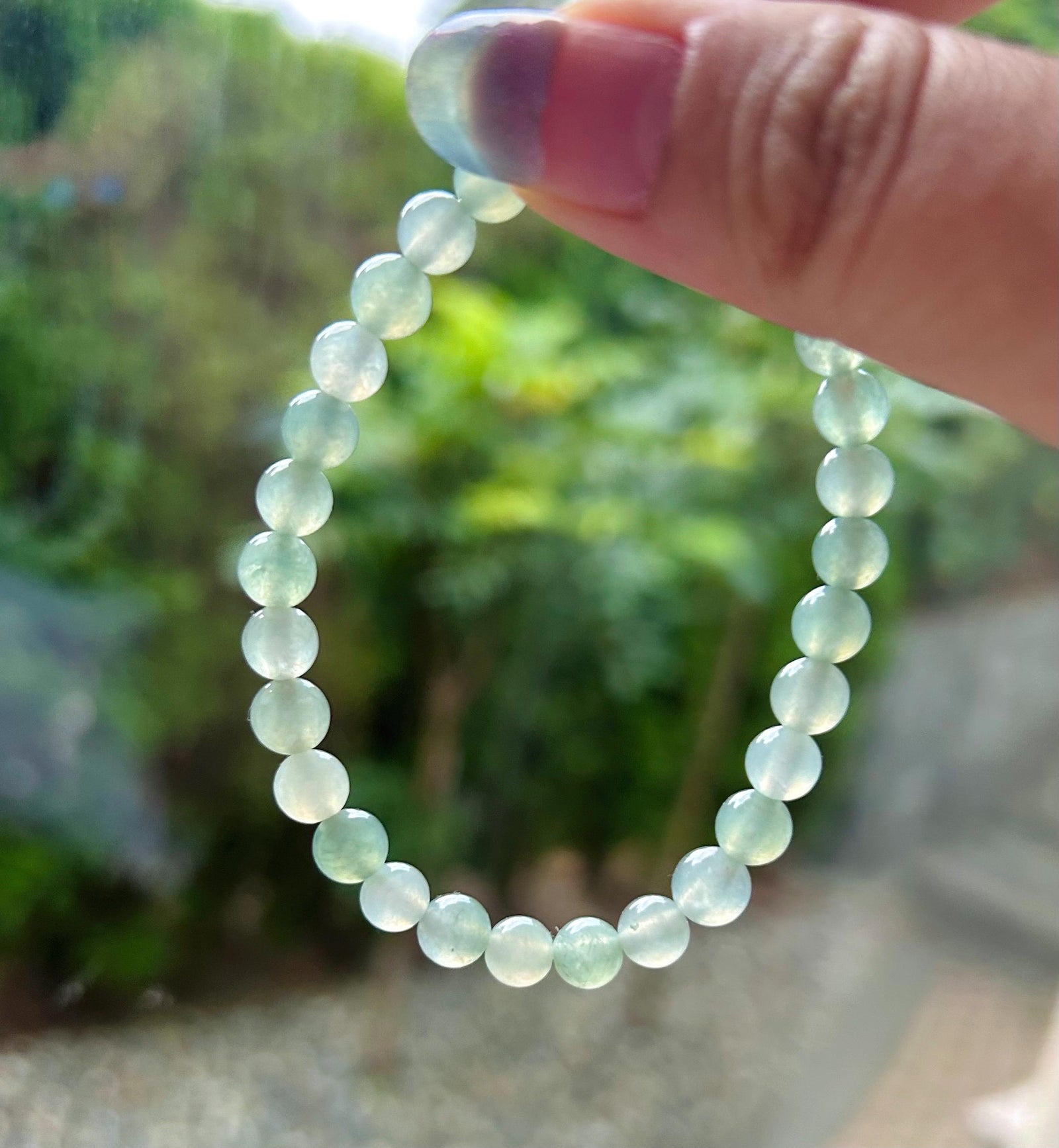 Natural Jadeite Beaded Bracelet Untreated Burmese Type A Icy Highly Translucent Clear Water Green 6.5mm Jade