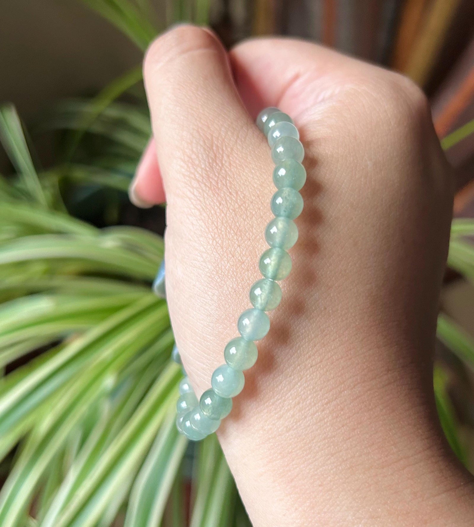 Natural Jadeite Beaded Bracelet Untreated Burmese Type A Icy Highly Translucent Clear Water Green 6.5mm Jade