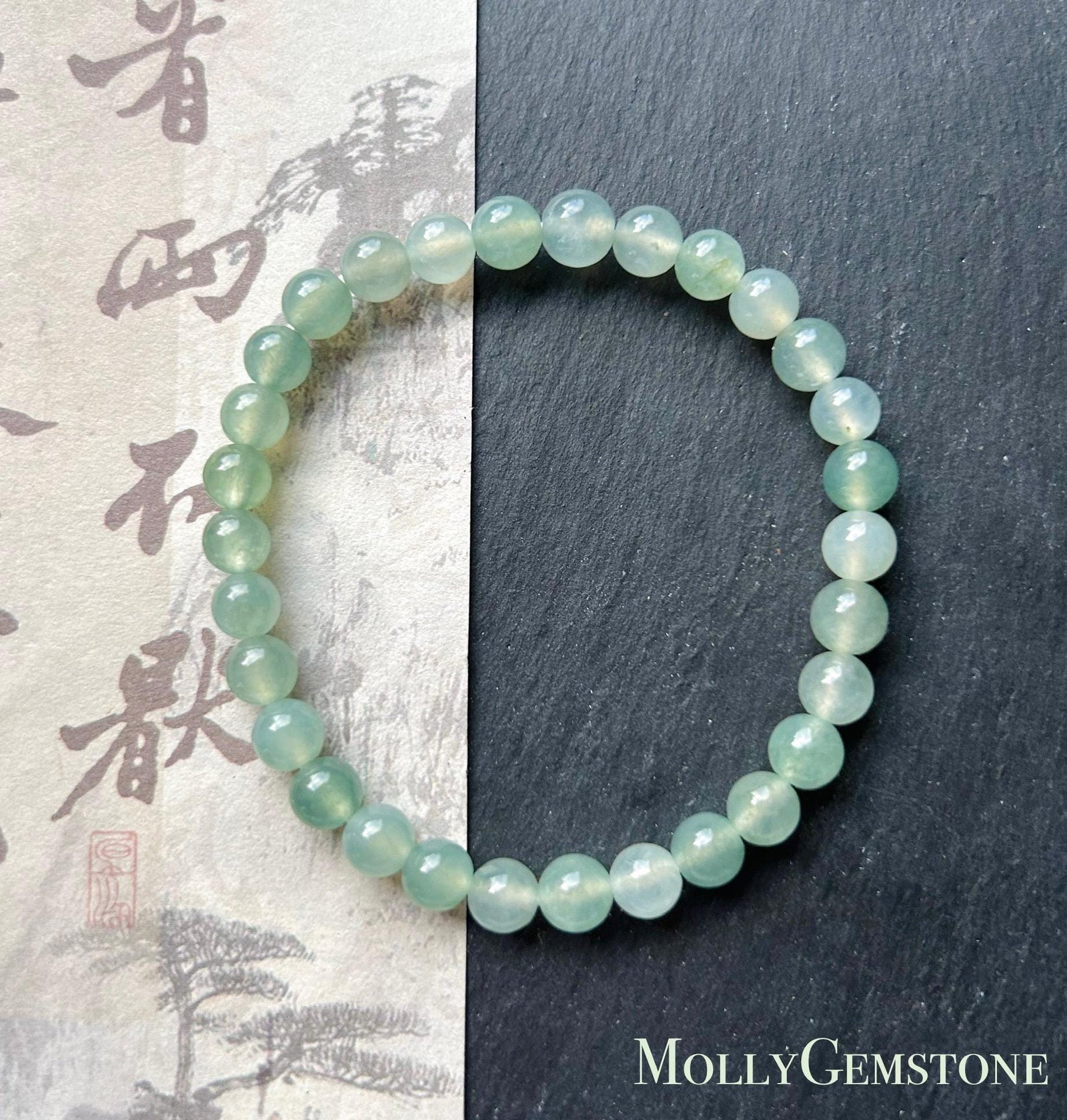 Natural Jadeite Beaded Bracelet Untreated Burmese Type A Icy Highly Translucent Clear Water Green 6.5mm Jade