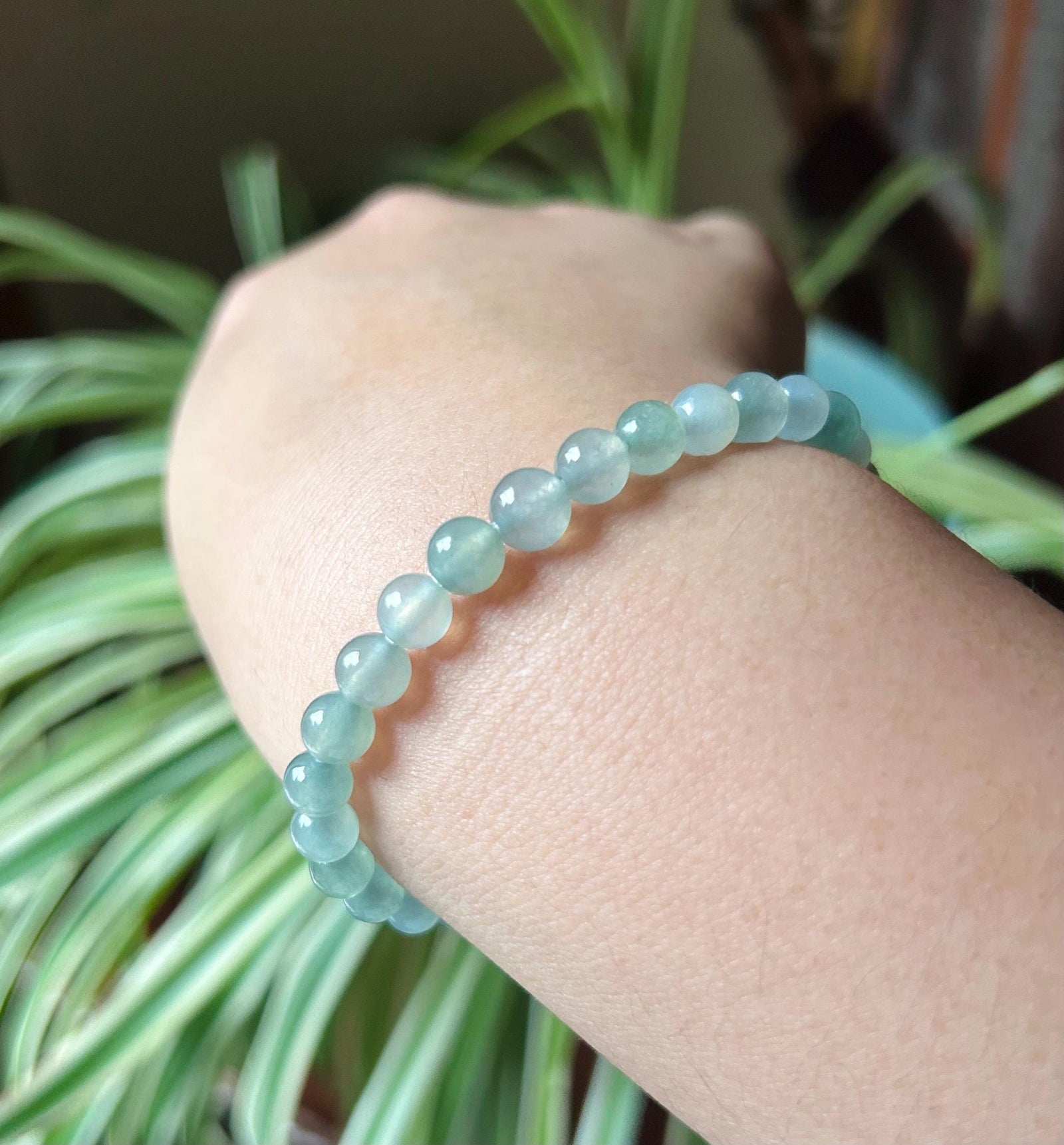 Natural Jadeite Beaded Bracelet Untreated Burmese Type A Icy Highly Translucent Clear Water Green 6.5mm Jade
