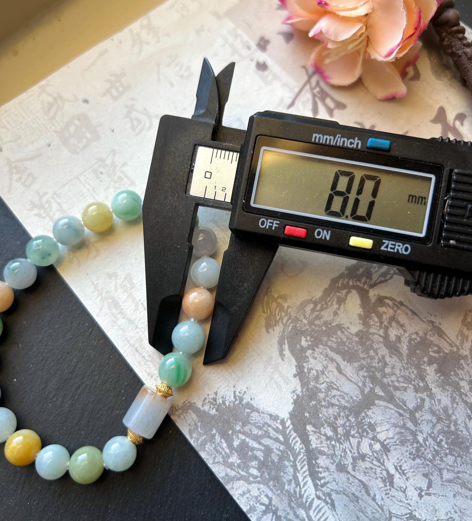 Natural Jadeite Beaded Bracelet Burmese Type A Icy Translucent RARE Multicolor Floral 8mm Jade Mid-Autumn Festival Gift