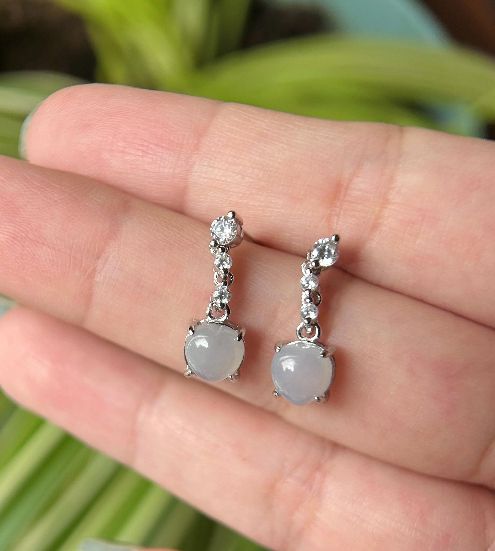 Natural Jadeite & Sterling Silver Dainty Earrings Burmese Type A Highly Translucent Icy Multicolor Myanmar Jade