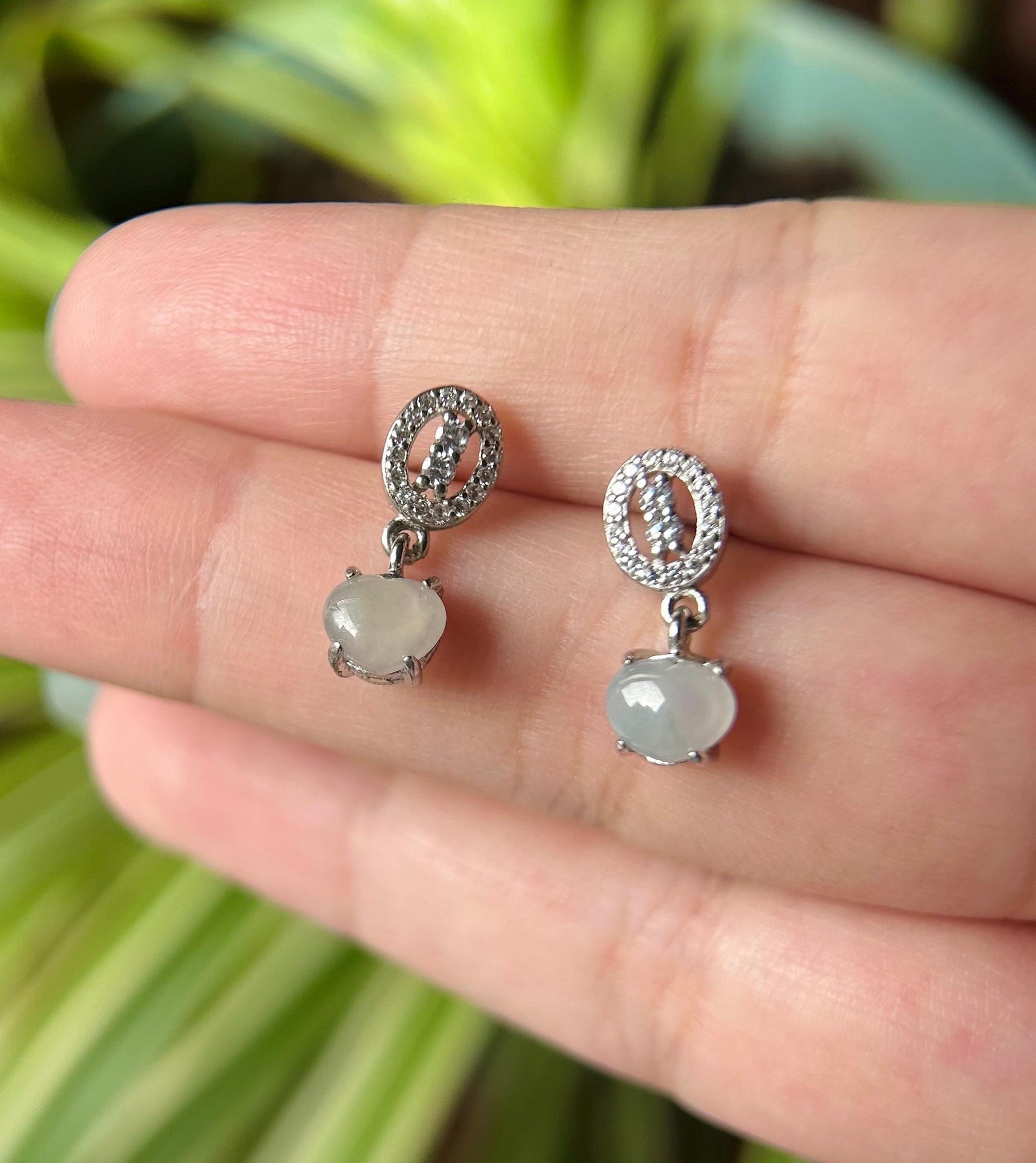 Natural Jadeite & Sterling Silver Dainty Earrings Burmese Type A Highly Translucent Icy Multicolor Myanmar Jade