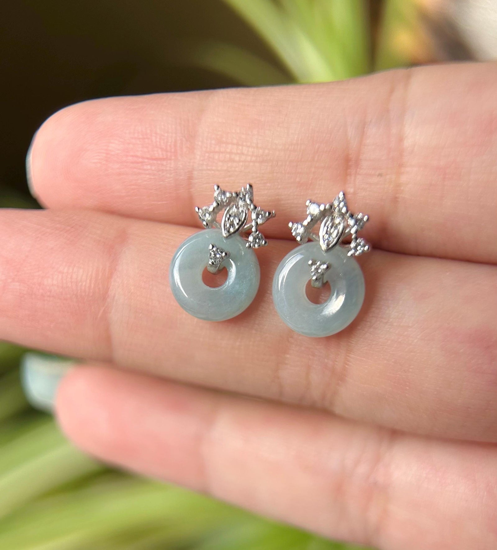 Natural Jadeite & Sterling Silver Dainty Earrings Burmese Type A Highly Translucent Icy Multicolor Myanmar Jade