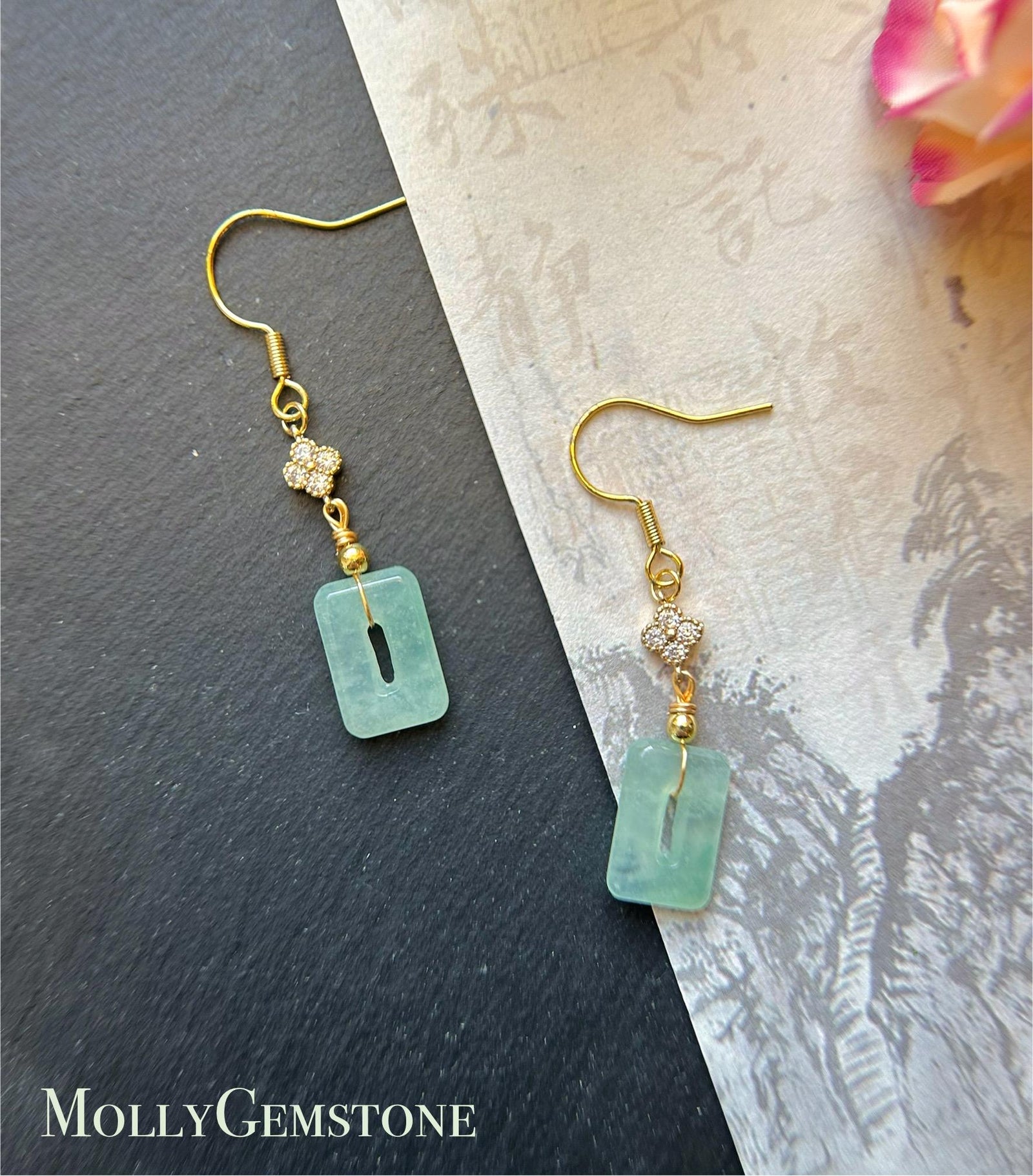 Natural Jadeite Earrings Burmese Type A Icy Highly Translucent MuNa Sweet Green Jade & 925 Sterling Silver