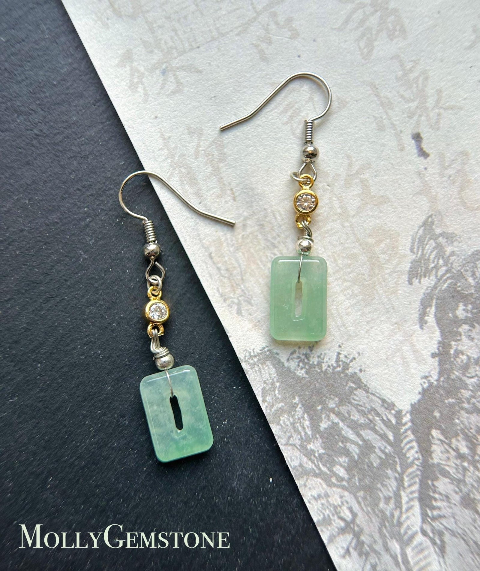 Natural Jadeite Earrings Burmese Type A Icy Highly Translucent MuNa Sweet Green Jade & 925 Sterling Silver