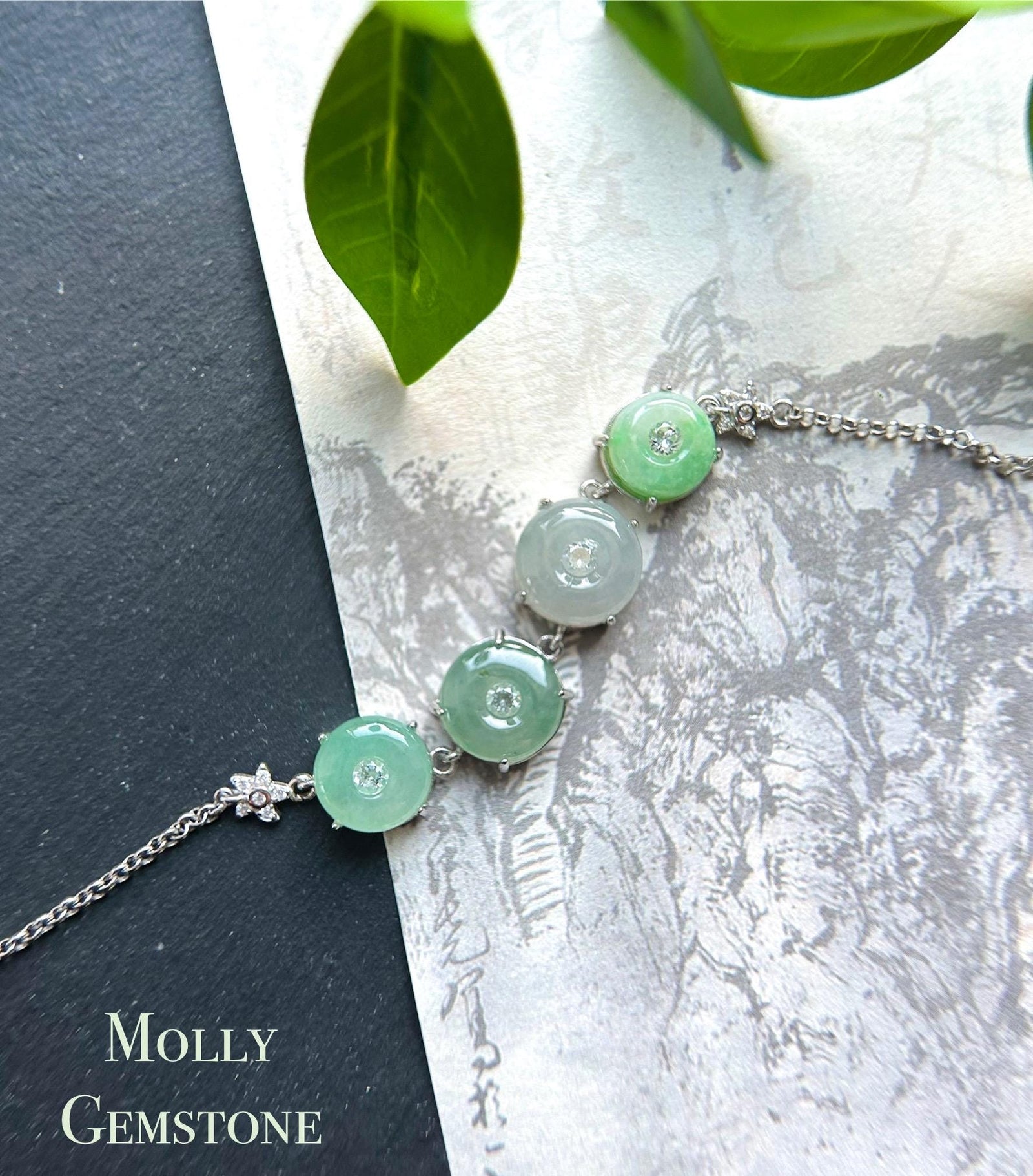 Natural Jadeite Lucky Donut Sterling Silver Bracelet Burmese Type A Highly Translucent Icy Green Jade