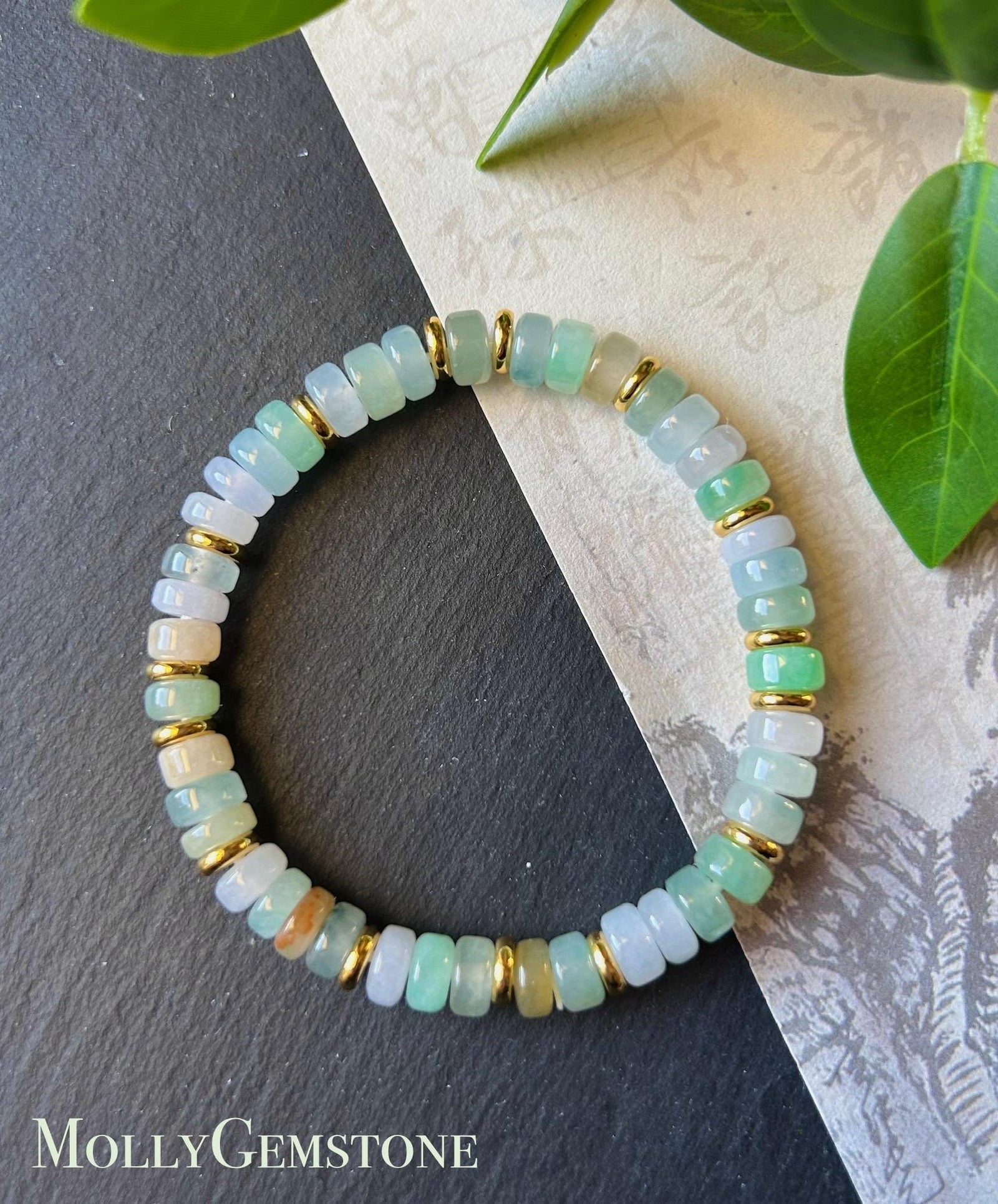 Natura Jadeite Beaded Bracelet Burmese Type A Icy Highly Translucent Multicolor Jade 7mm