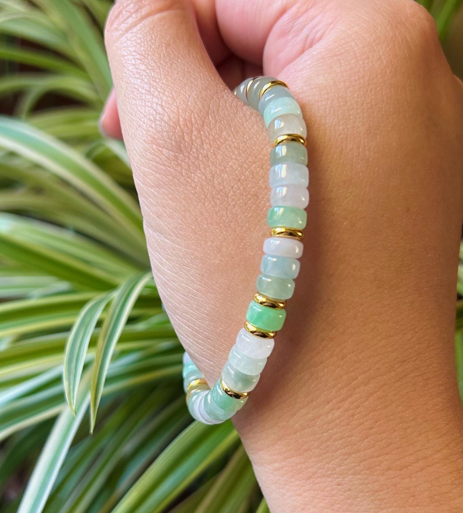 Natura Jadeite Beaded Bracelet Burmese Type A Icy Highly Translucent Multicolor Jade 7mm